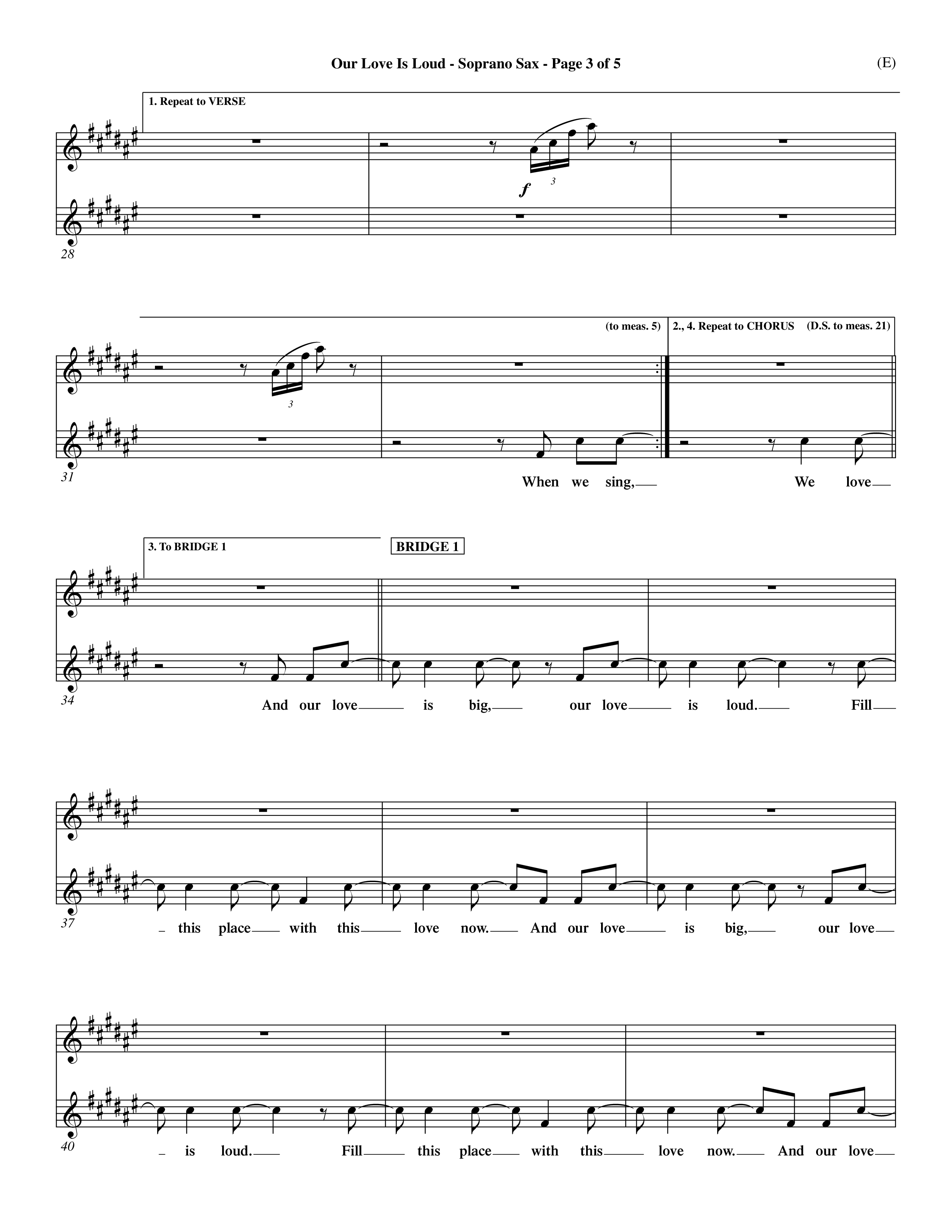 Our Love Is Loud (Choral Anthem SATB) Saxophone (Word Music Choral / Orch. Dave Williamson)