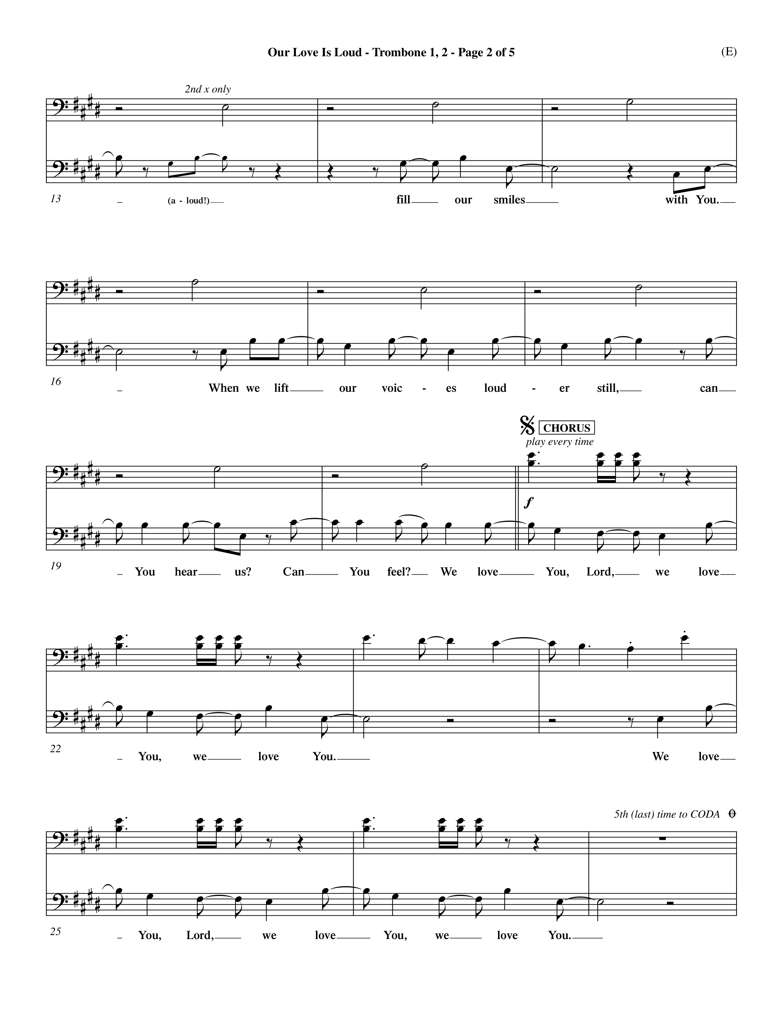 Our Love Is Loud (Choral Anthem SATB) Trombone 1/2 (Word Music Choral / Orch. Dave Williamson)