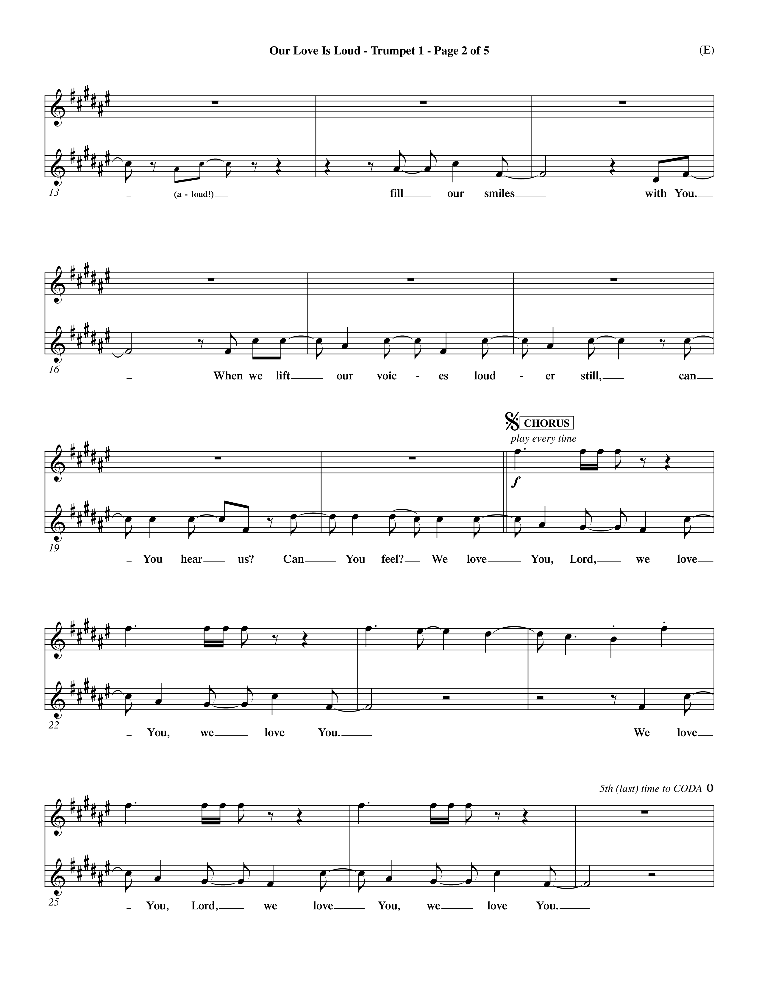 Our Love Is Loud (Choral Anthem SATB) Trumpet 1 (Word Music Choral / Orch. Dave Williamson)