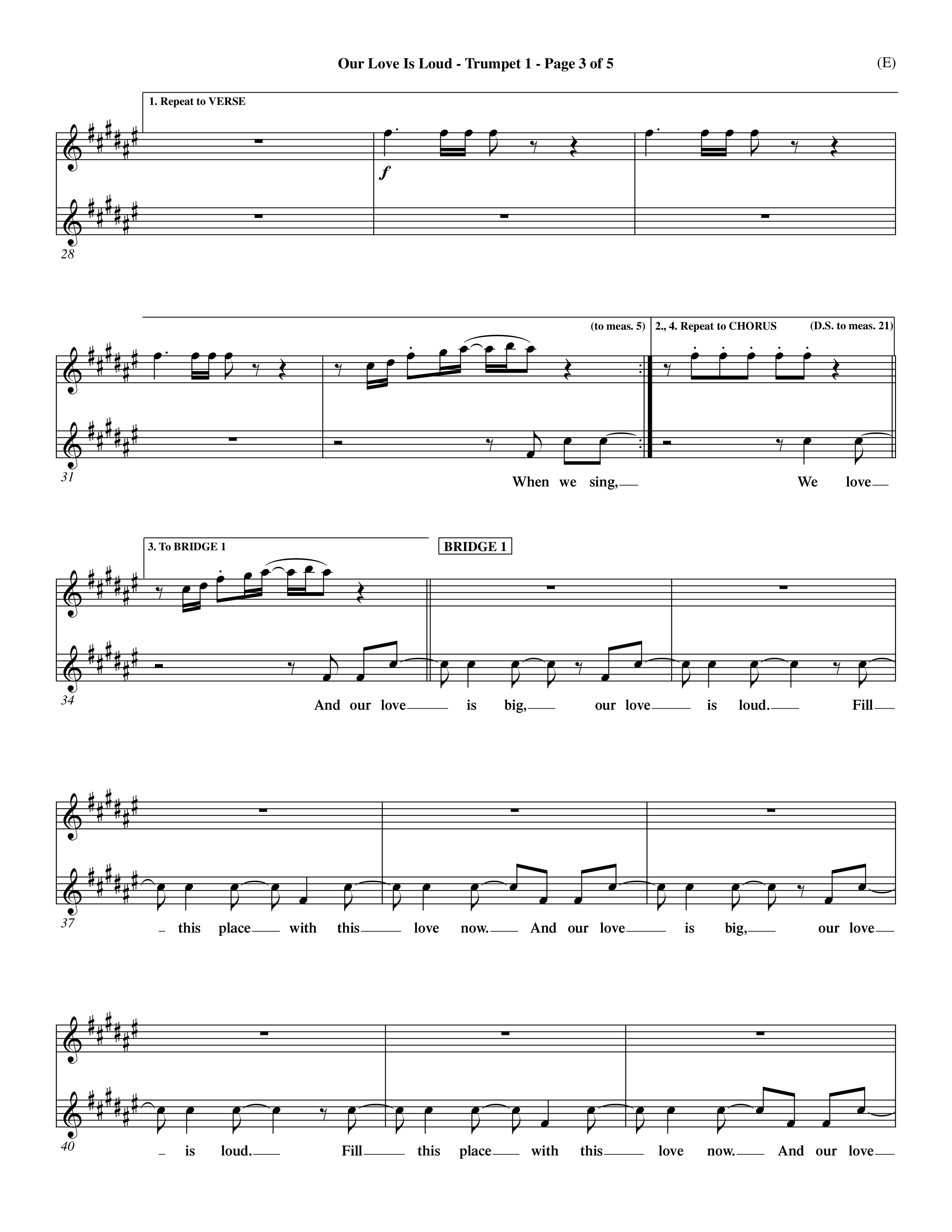 Our Love Is Loud (Choral Anthem SATB) Trumpet 1 (Word Music Choral / Orch. Dave Williamson)