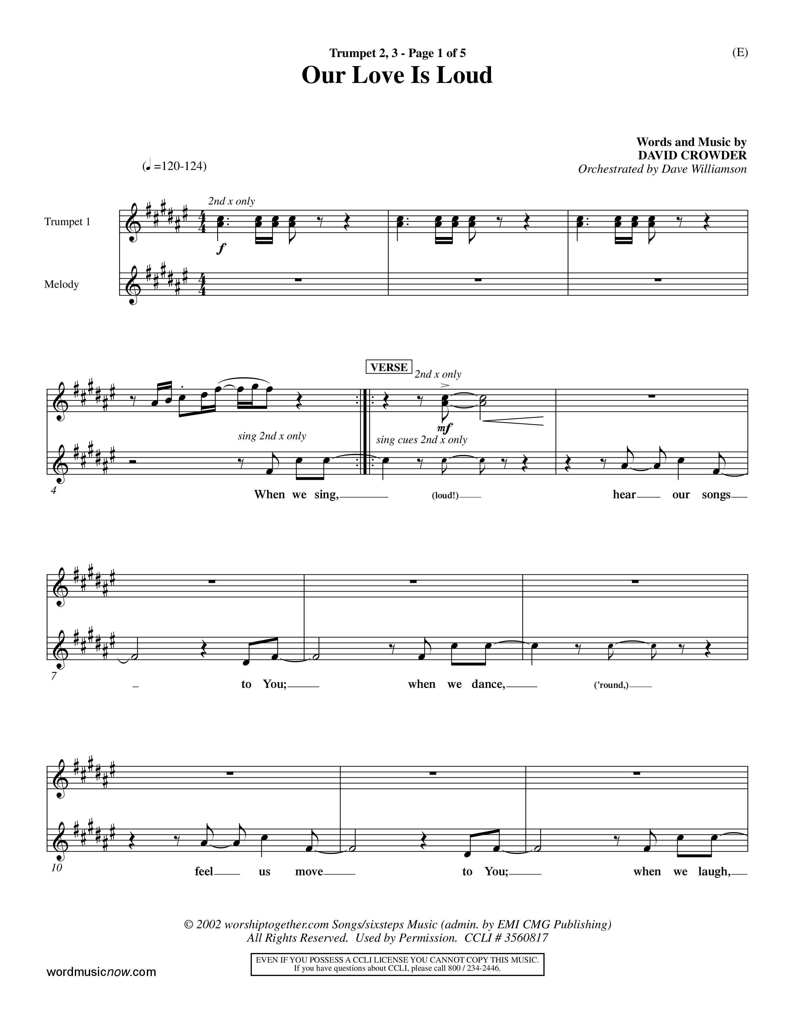 Our Love Is Loud (Choral Anthem SATB) Trumpet 2/3 (Word Music Choral / Orch. Dave Williamson)