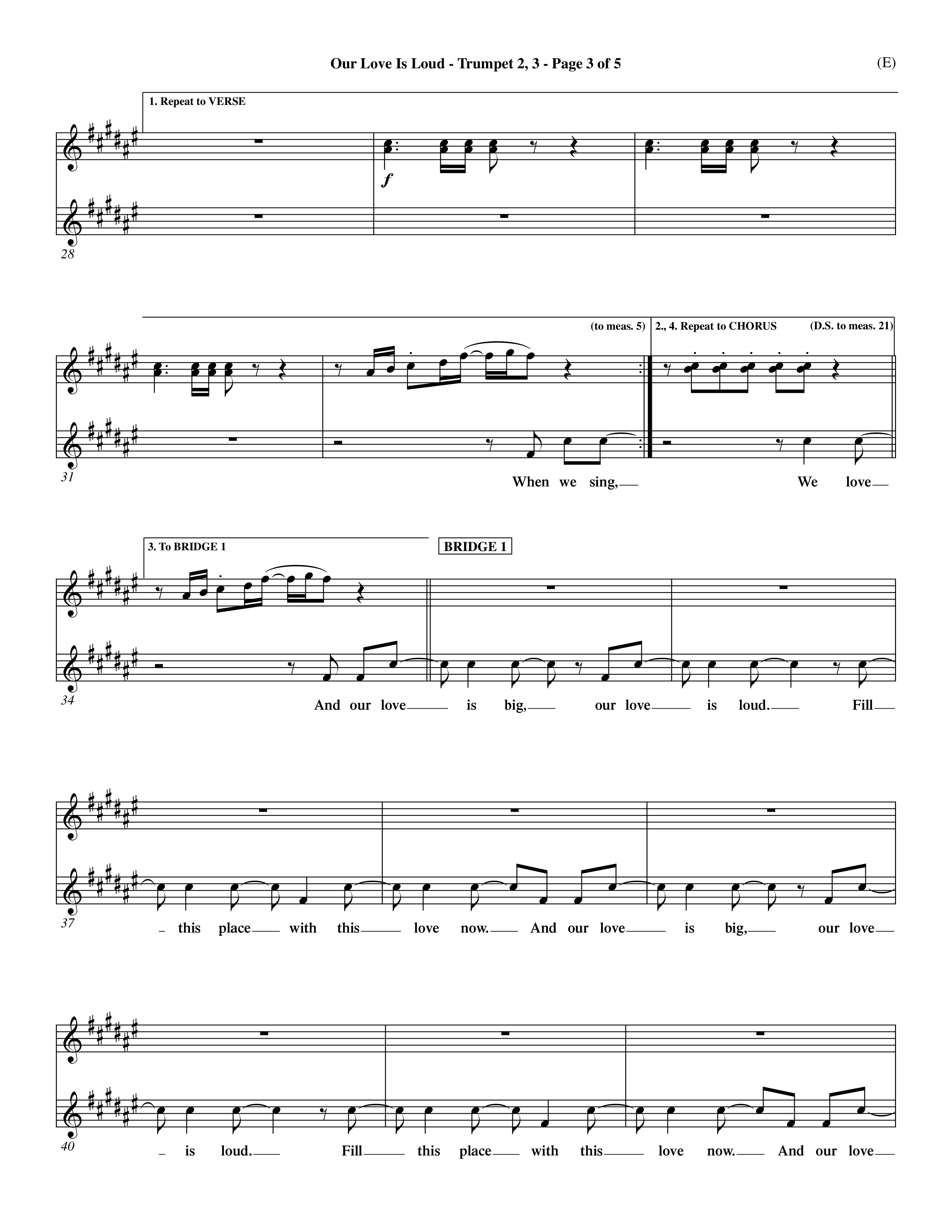 Our Love Is Loud (Choral Anthem SATB) Trumpet 2/3 (Word Music Choral / Orch. Dave Williamson)