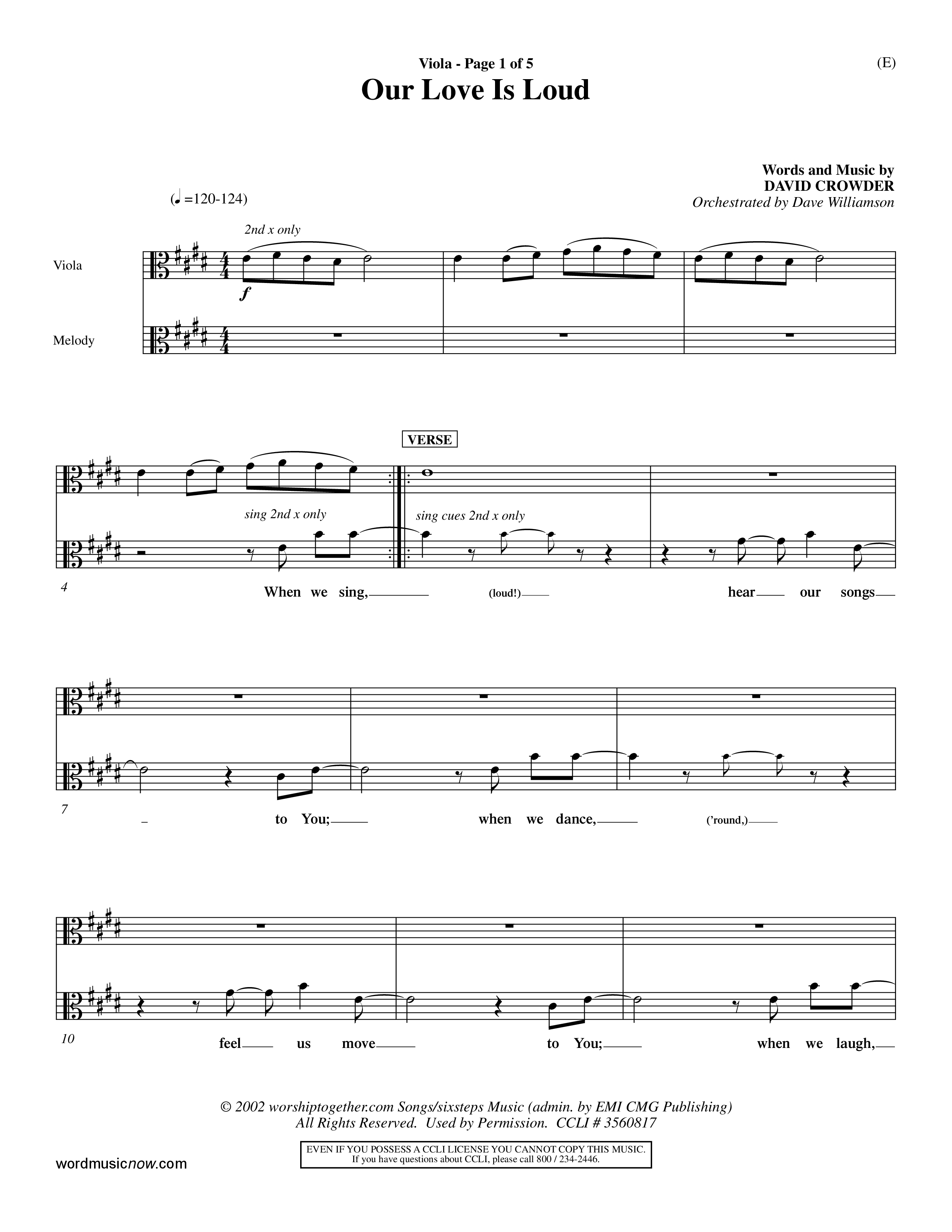 Our Love Is Loud (Choral Anthem SATB) Viola (Word Music Choral / Orch. Dave Williamson)