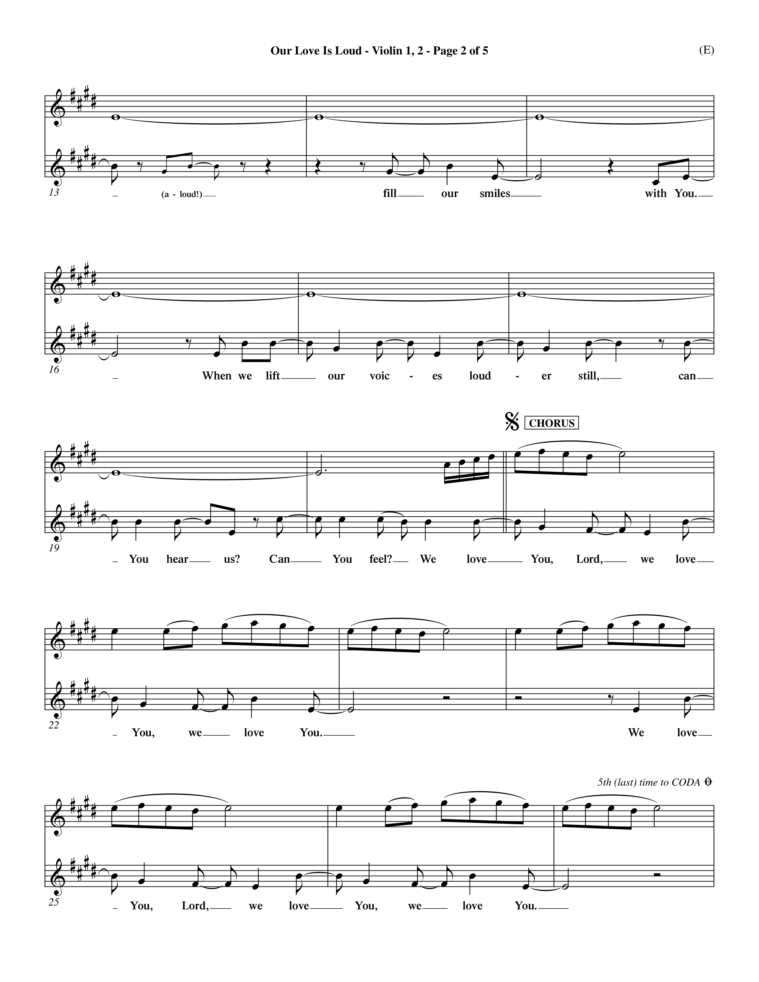 Our Love Is Loud (Choral Anthem SATB) Violin 1/2 (Word Music Choral / Orch. Dave Williamson)