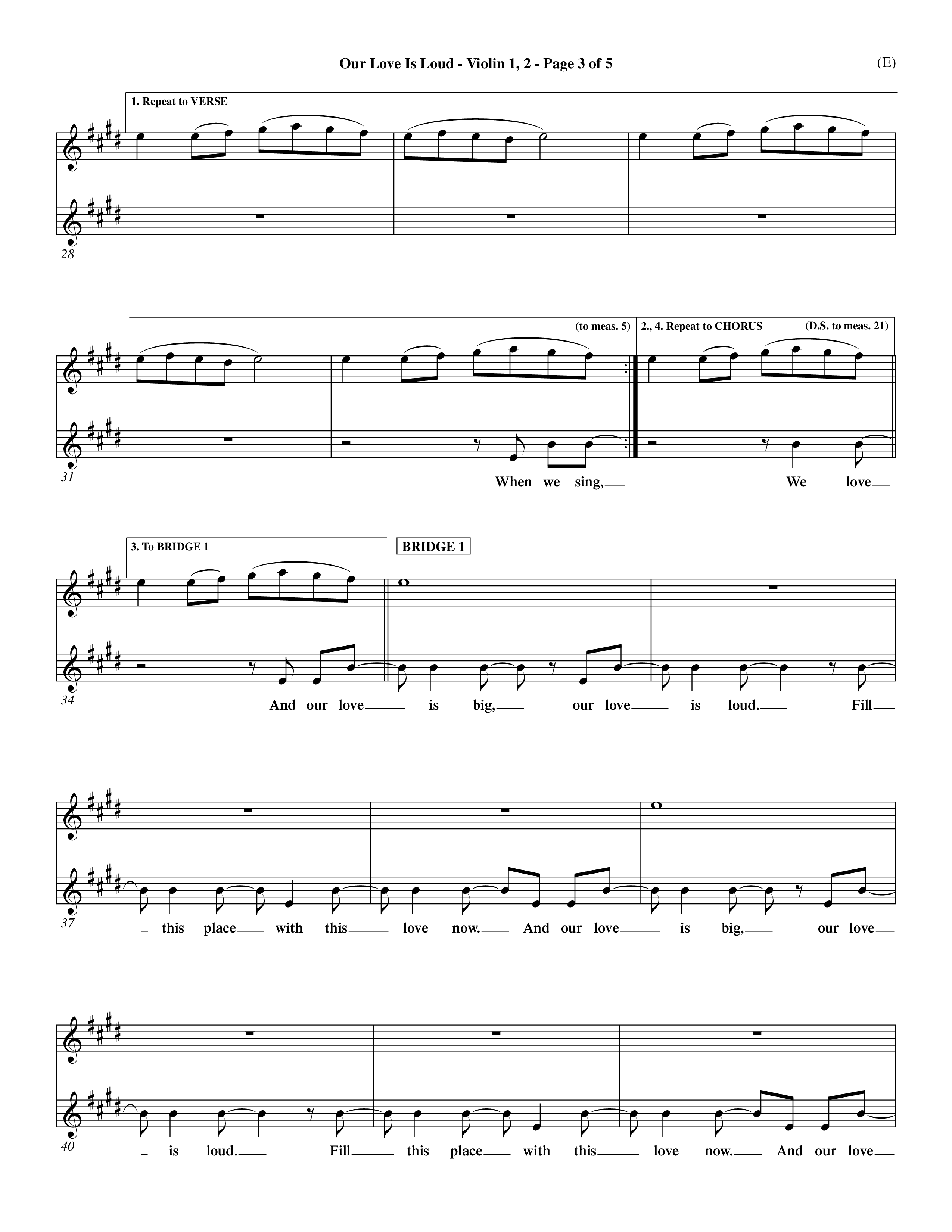 Our Love Is Loud (Choral Anthem SATB) Violin 1/2 (Word Music Choral / Orch. Dave Williamson)
