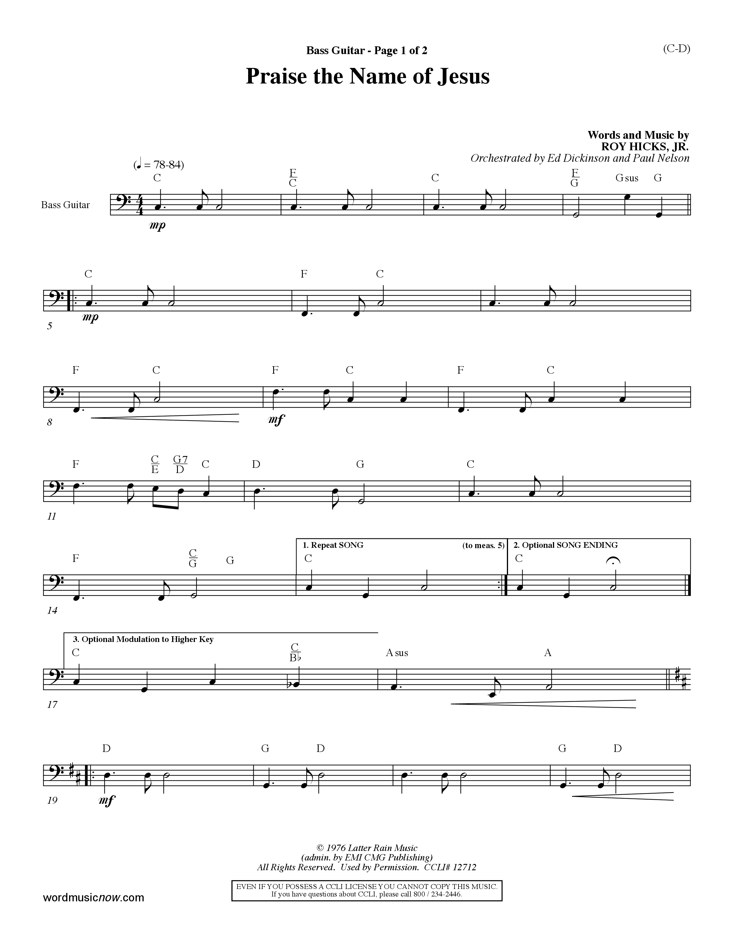 Praise The Name Of Jesus (Choral Anthem SATB) Bass Guitar (Word Music Choral / Orch. Ed Dickinson / Orch. Paul Nelson)