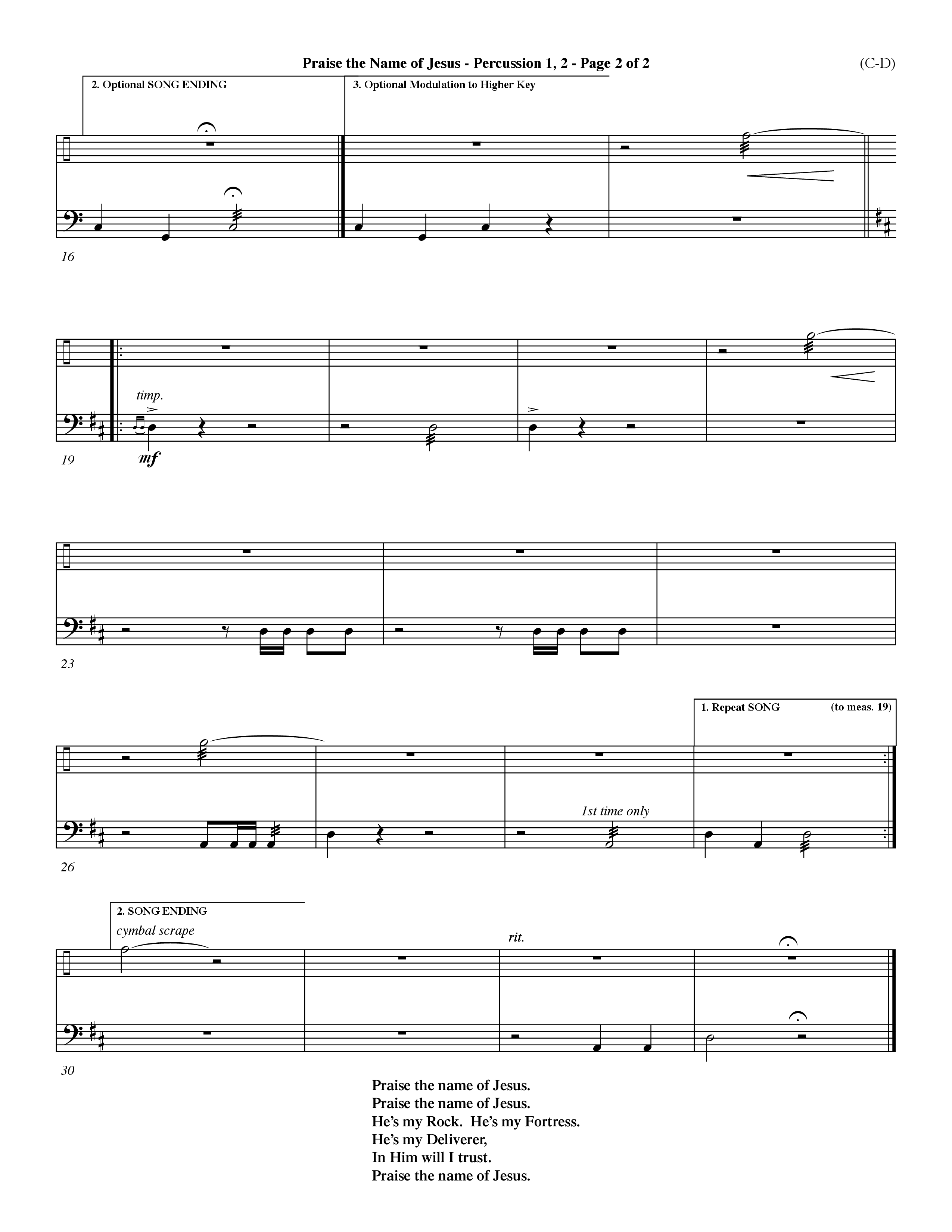 Praise The Name Of Jesus (Choral Anthem SATB) Percussion 1/2 (Word Music Choral / Orch. Ed Dickinson / Orch. Paul Nelson)
