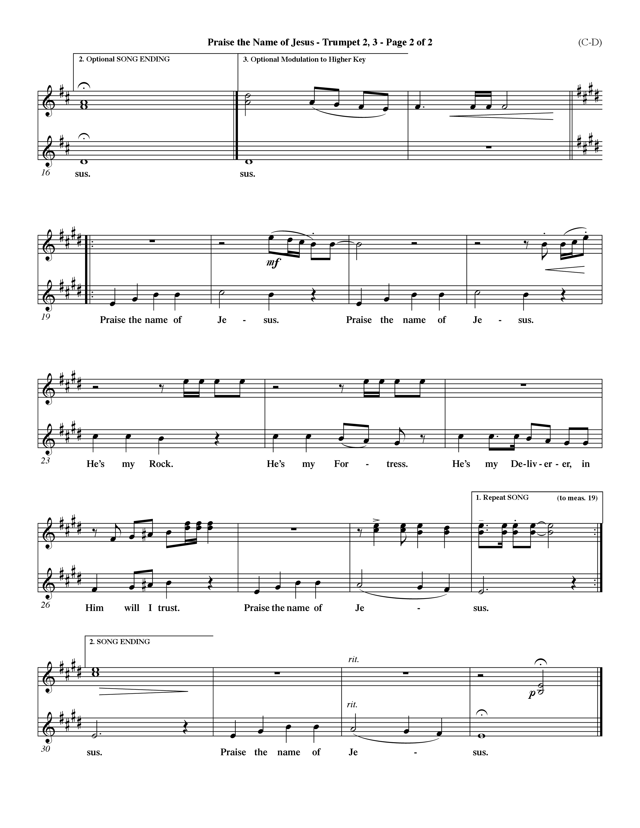Praise The Name Of Jesus (Choral Anthem SATB) Trumpet 2/3 (Word Music Choral / Orch. Ed Dickinson / Orch. Paul Nelson)