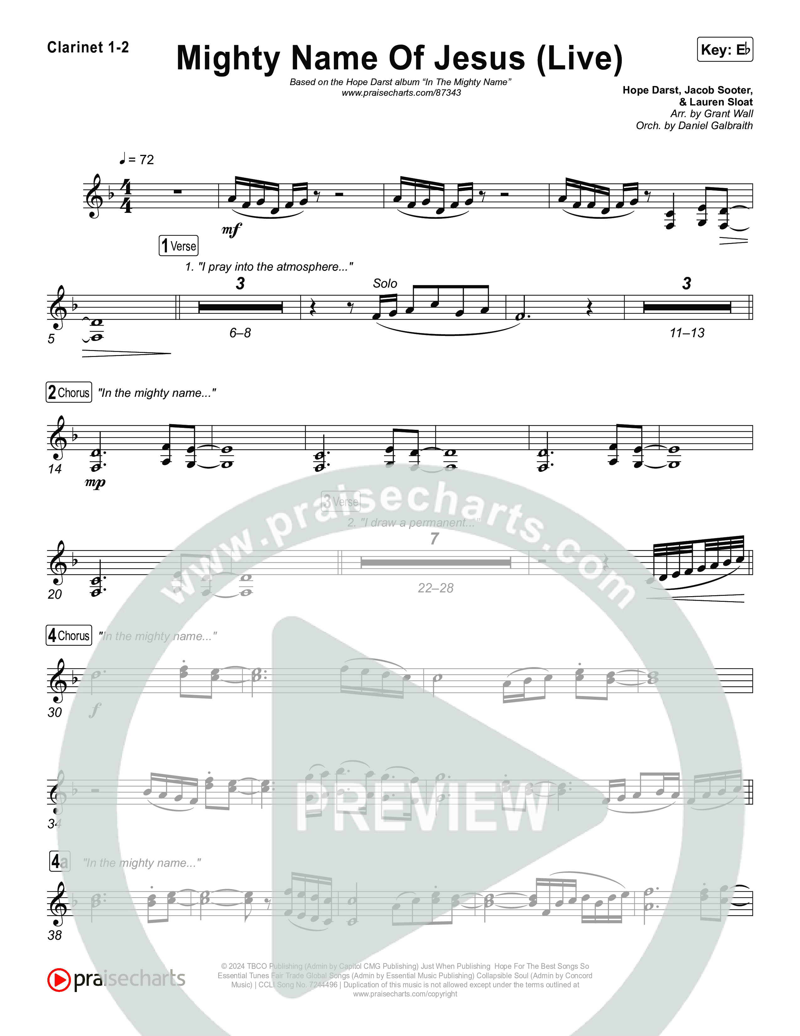 Mighty Name Of Jesus (Live) Clarinet 1,2 (Hope Darst)