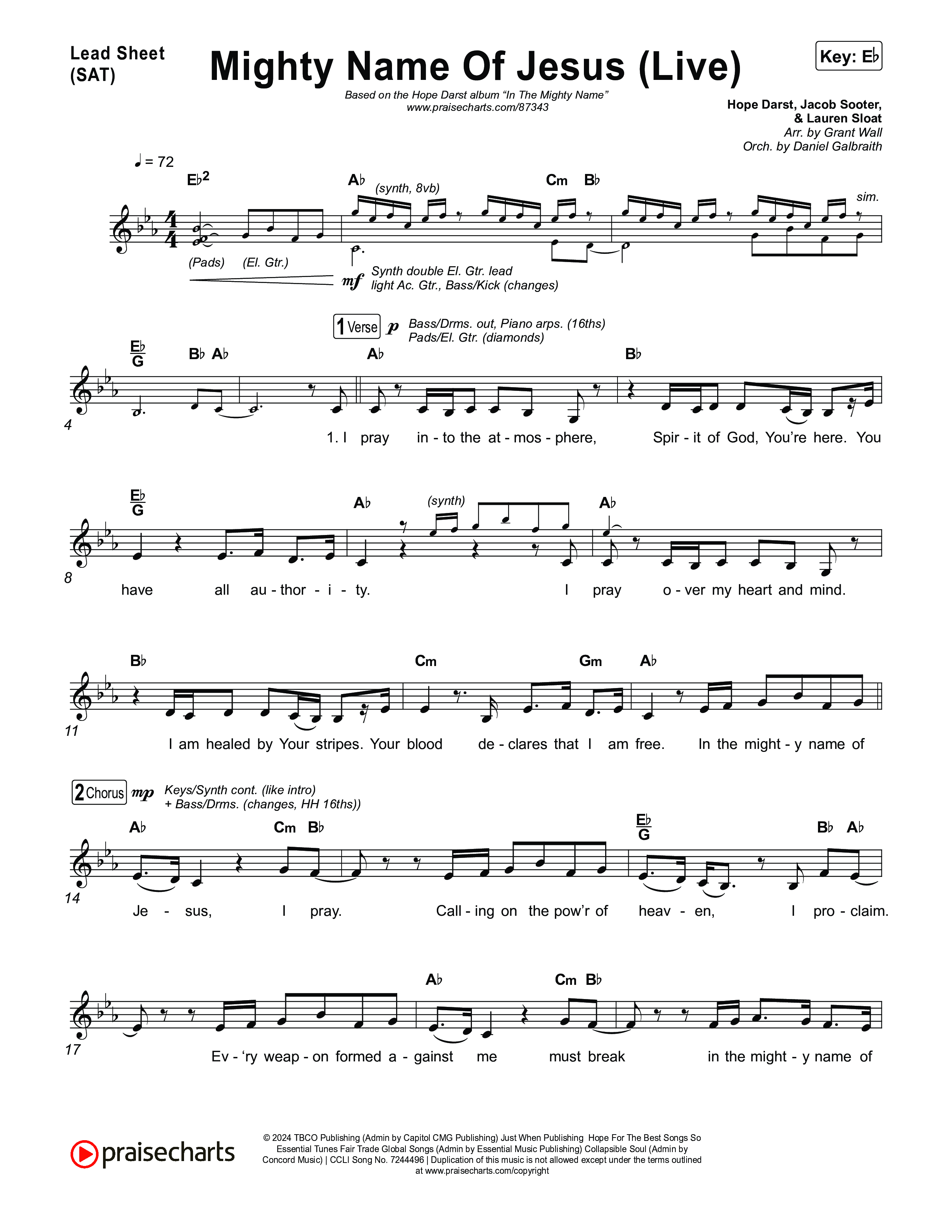 Mighty Name Of Jesus (Live) Lead Sheet (SAT) (Hope Darst)