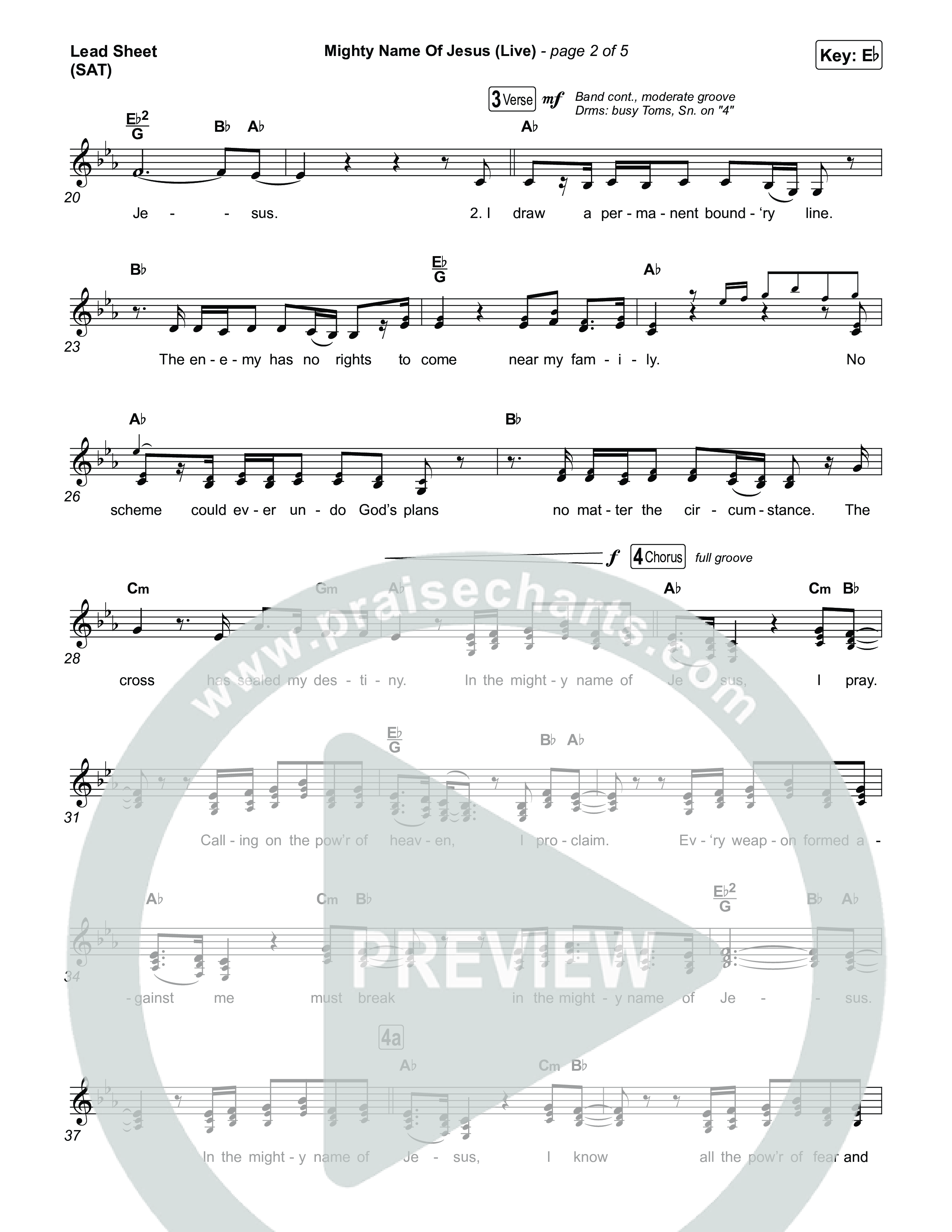 Mighty Name Of Jesus (Live) Lead Sheet (SAT) (Hope Darst)