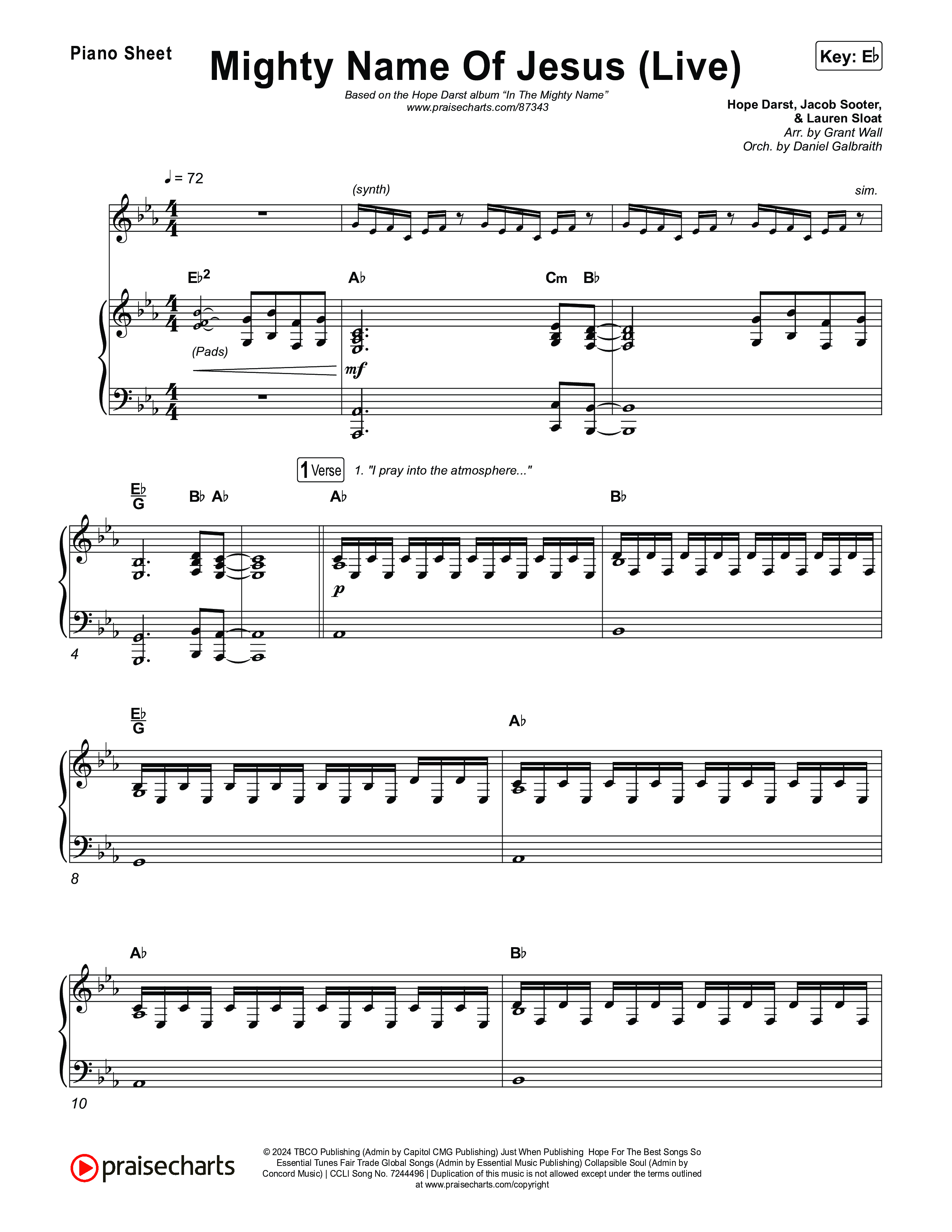 Mighty Name Of Jesus (Live) Piano Sheet (Hope Darst)