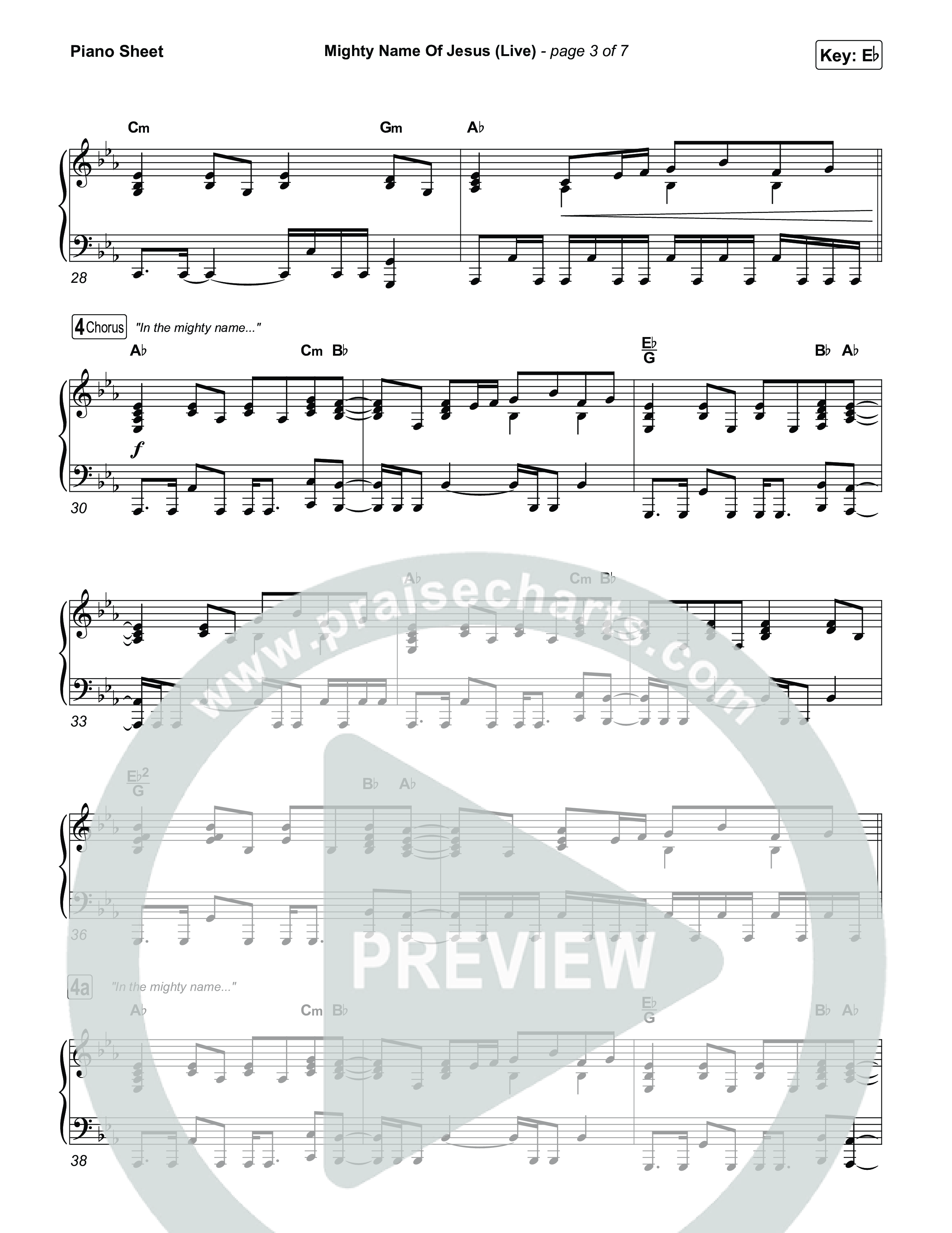 Mighty Name Of Jesus (Live) Piano Sheet (Hope Darst)