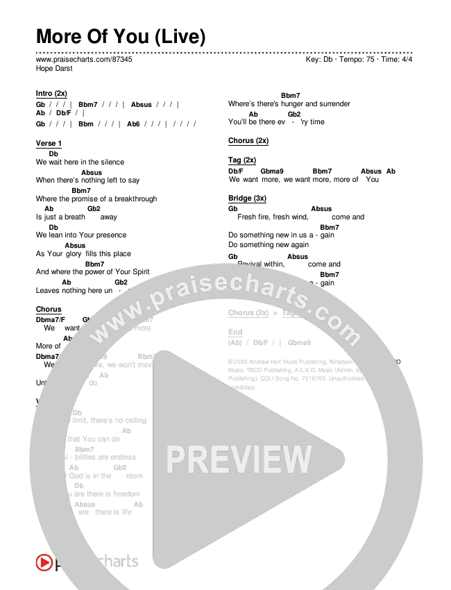 More Of You (Live) Chords & Lyrics (Hope Darst)
