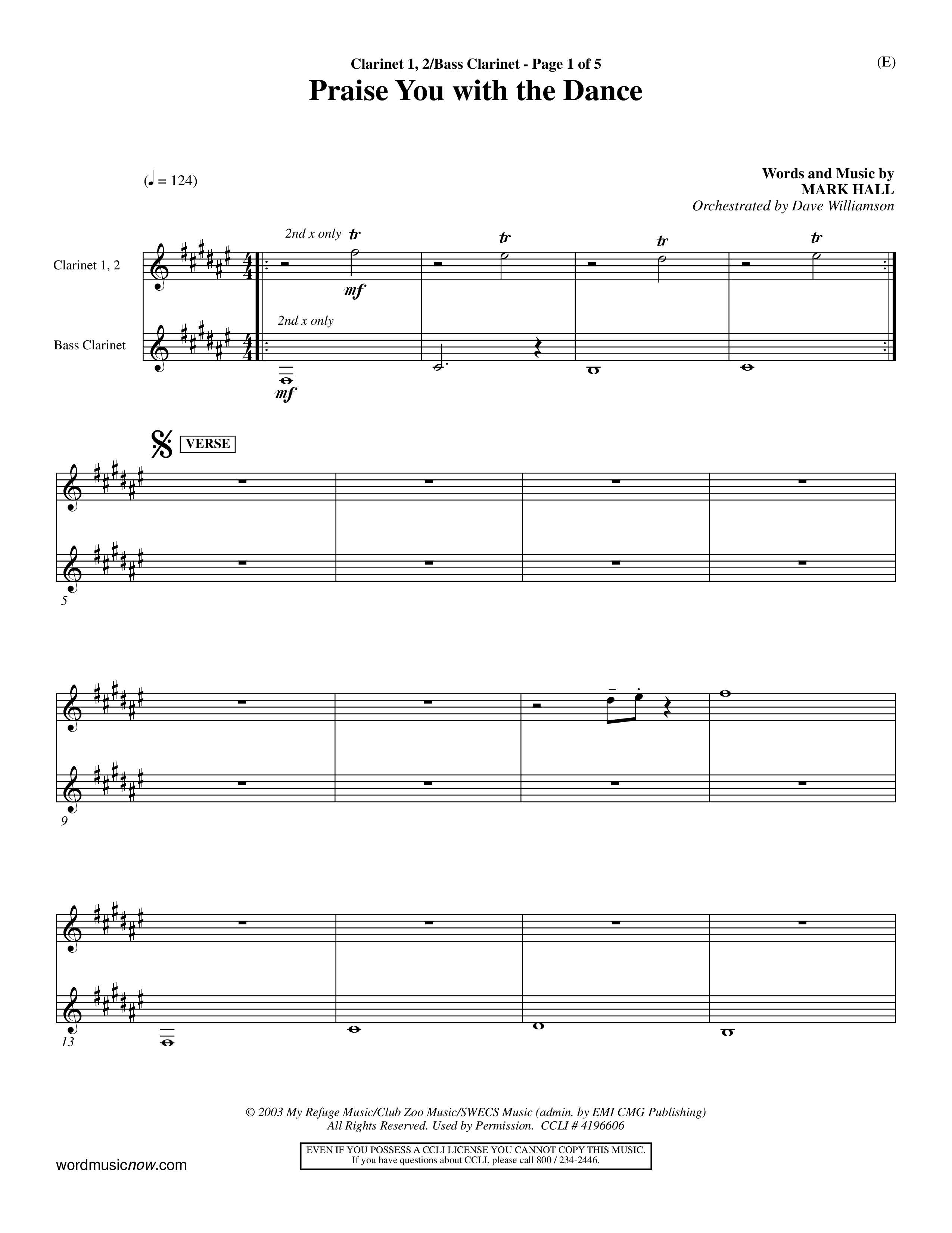 Praise You With The Dance (Choral Anthem SATB) Clarinet 1/2, Bass Clarinet (Word Music Choral / Orch. Dave Williamson)