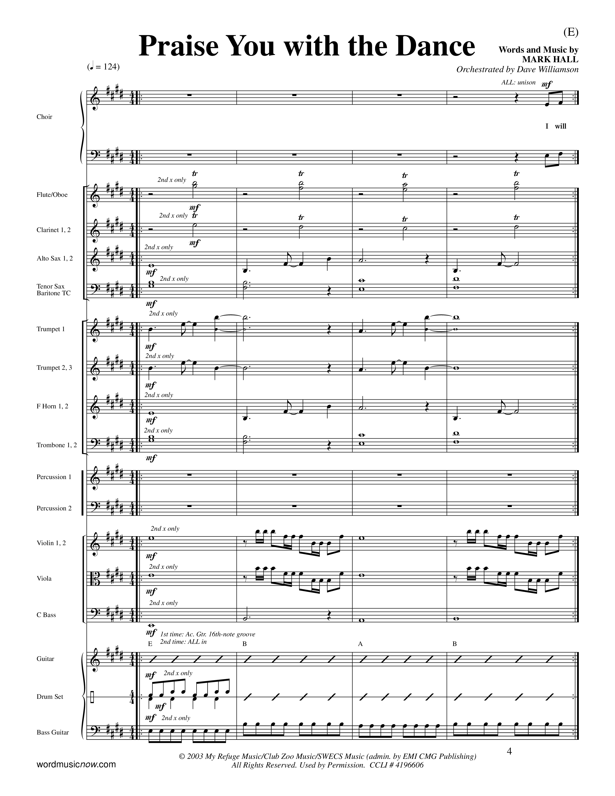 Praise You With The Dance (Choral Anthem SATB) Orchestration (Word Music Choral / Orch. Dave Williamson)