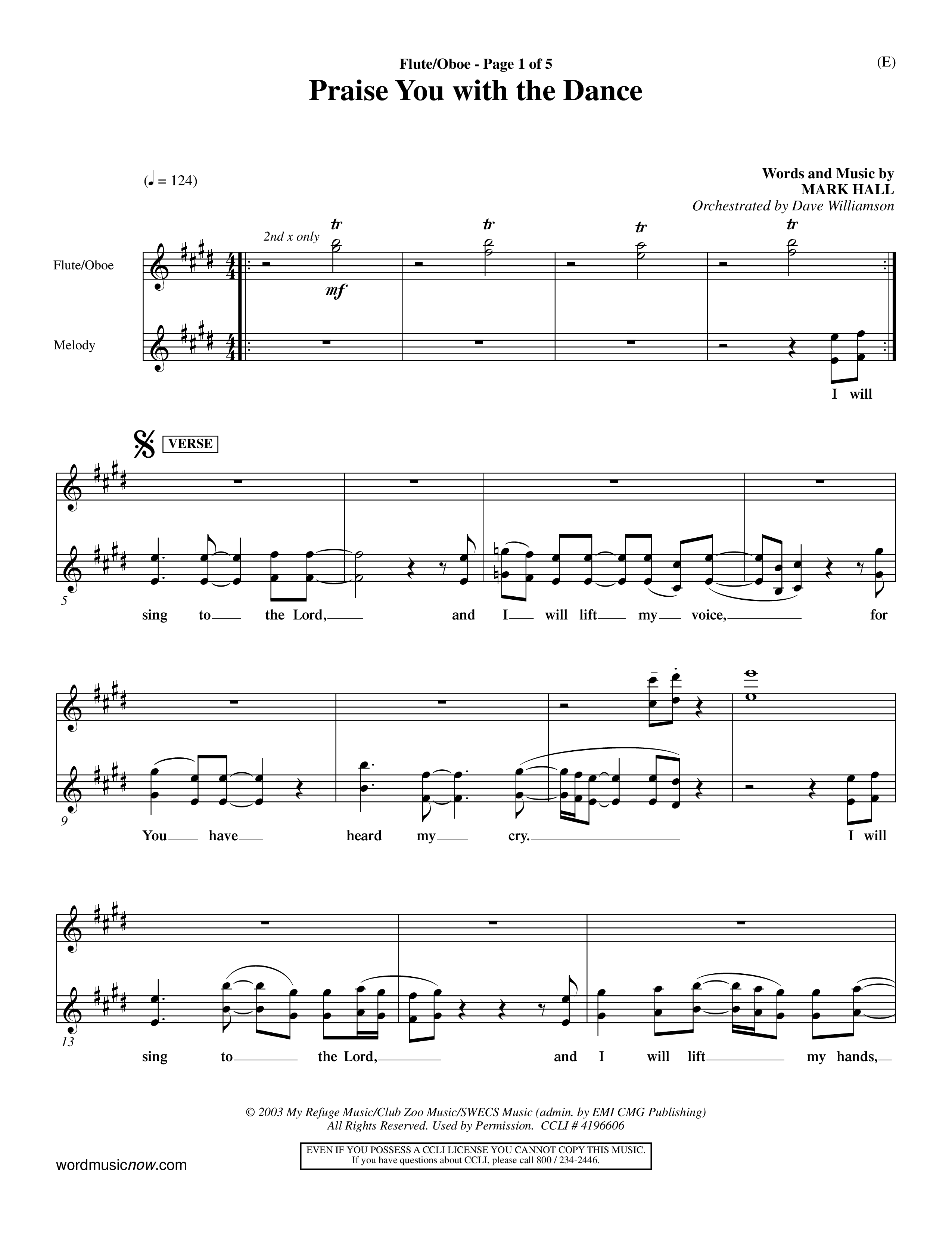 Praise You With The Dance (Choral Anthem SATB) Flute/Oboe (Word Music Choral / Orch. Dave Williamson)