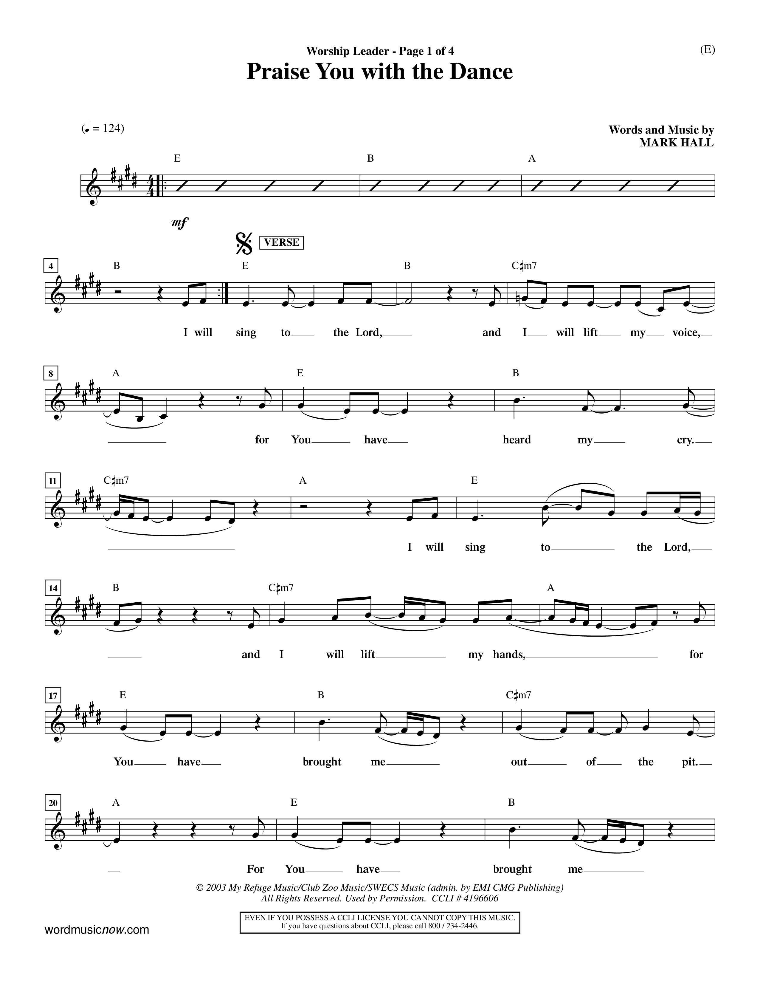 Praise You With The Dance (Choral Anthem SATB) Lead Sheet (Mel) (Word Music Choral / Orch. Dave Williamson)
