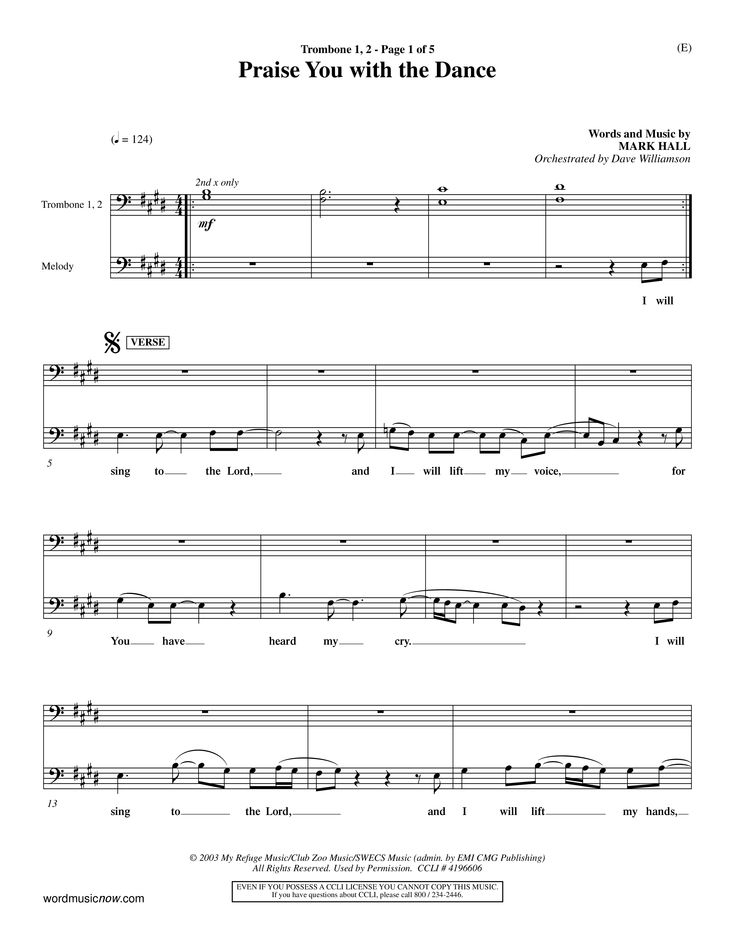 Praise You With The Dance (Choral Anthem SATB) Trombone 1/2 (Word Music Choral / Orch. Dave Williamson)