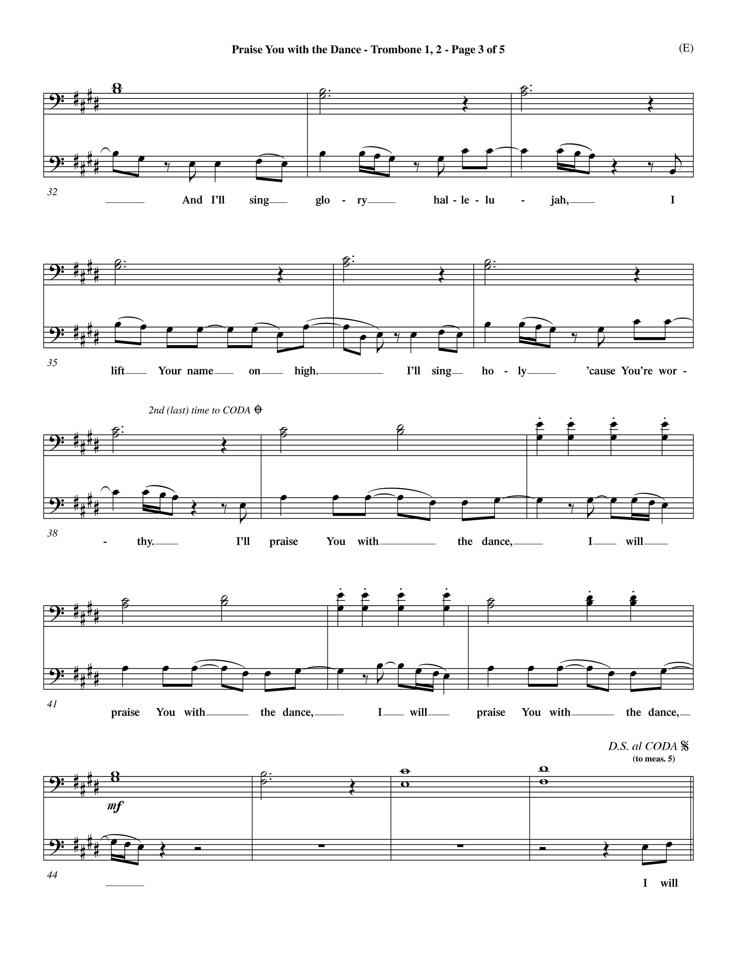 Praise You With The Dance (Choral Anthem SATB) Trombone 1/2 (Word Music Choral / Orch. Dave Williamson)