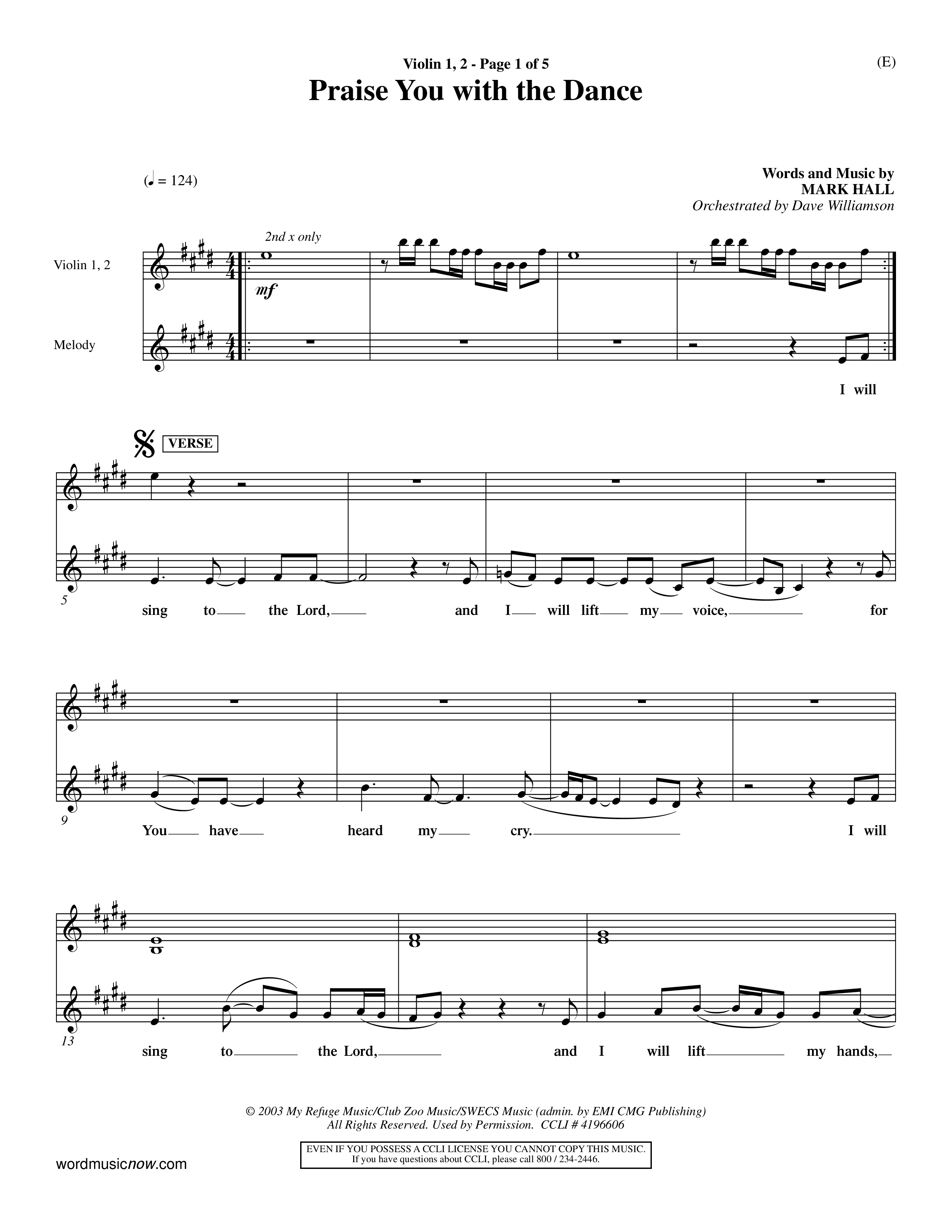 Praise You With The Dance (Choral Anthem SATB) Violin 1/2 (Word Music Choral / Orch. Dave Williamson)