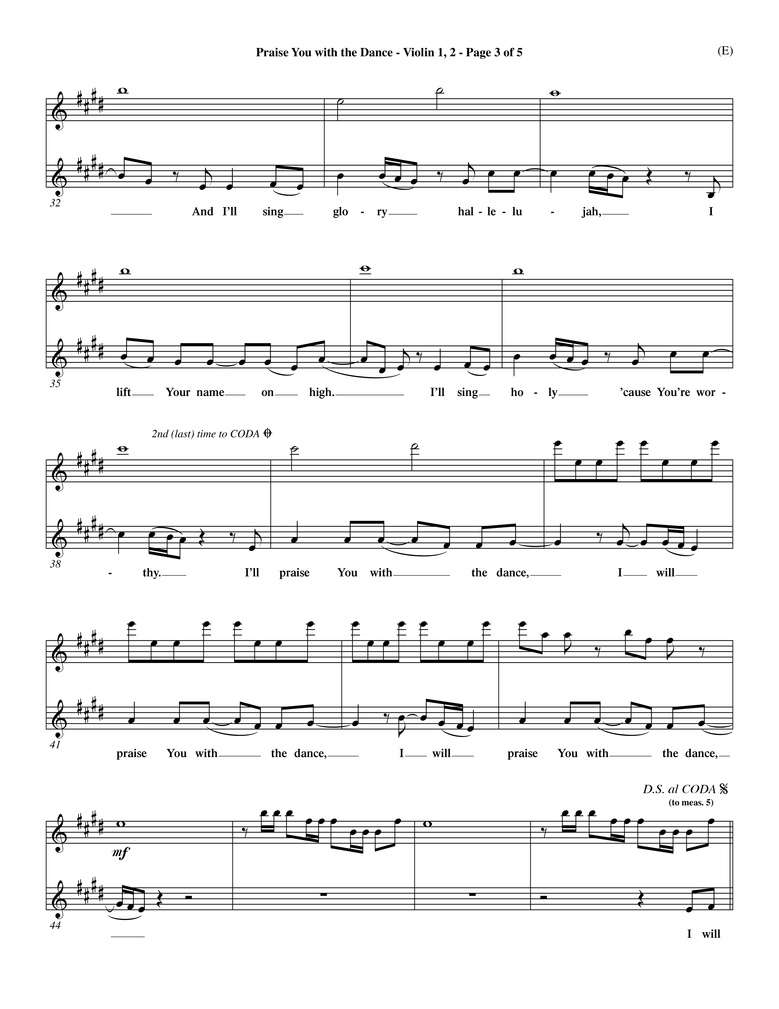 Praise You With The Dance (Choral Anthem SATB) Violin 1/2 (Word Music Choral / Orch. Dave Williamson)