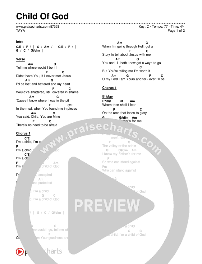 Child Of God Chords & Lyrics (TAYA)