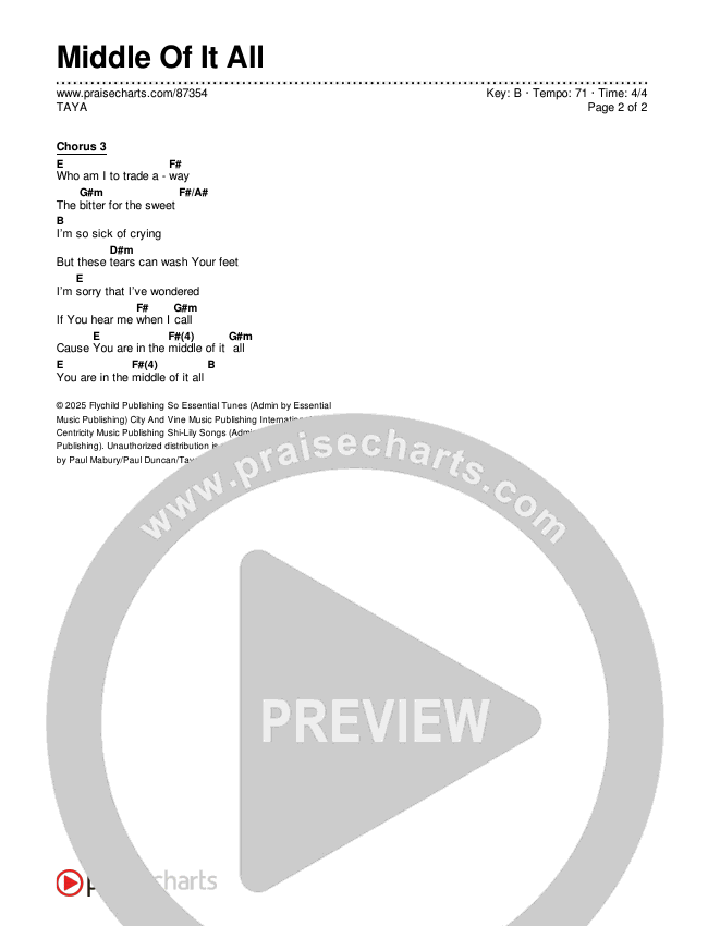 Middle Of It All Chords & Lyrics (TAYA)