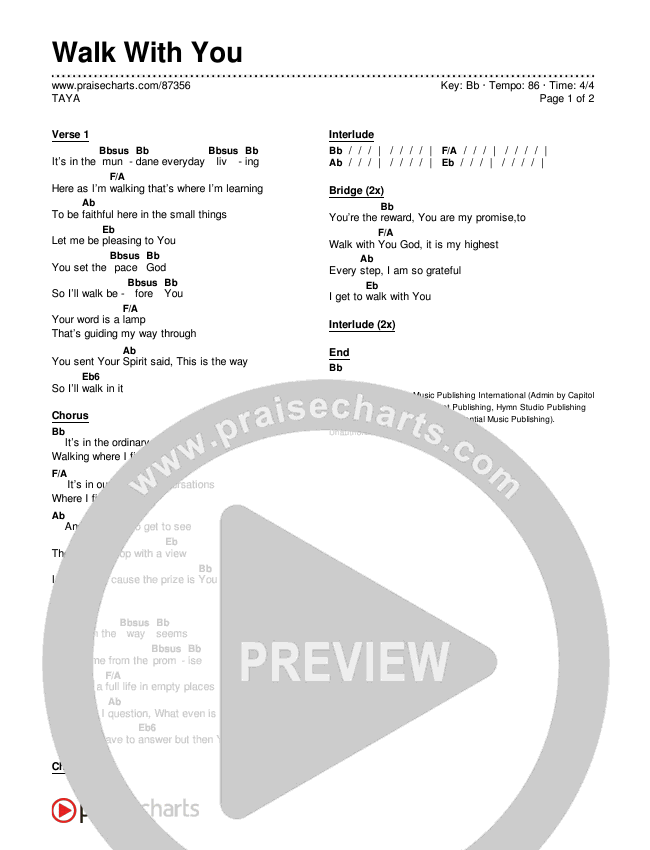 Walk With You Chords & Lyrics (TAYA)