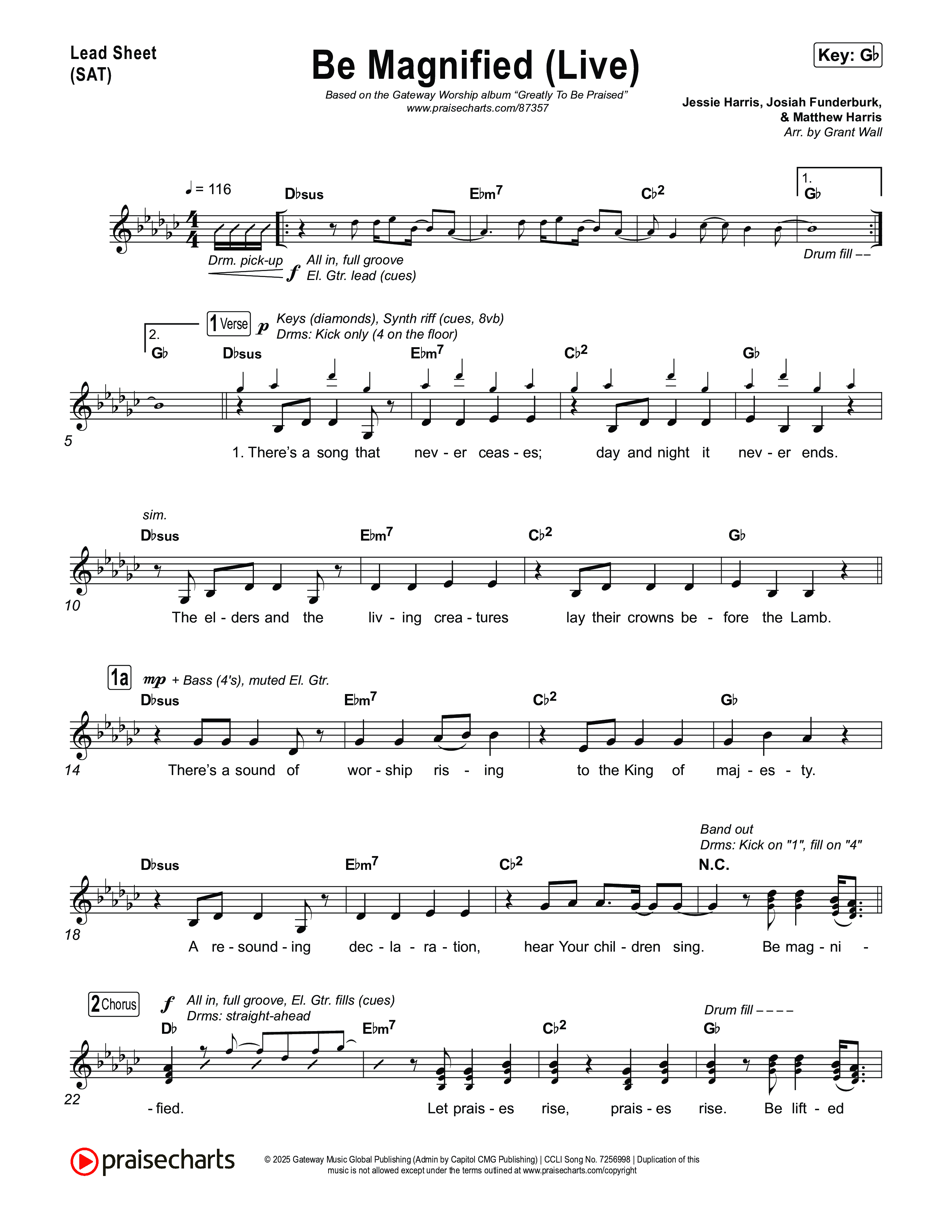 Be Magnified (Live) Lead Sheet (SAT) (Gateway Worship / Tracy Pratt)