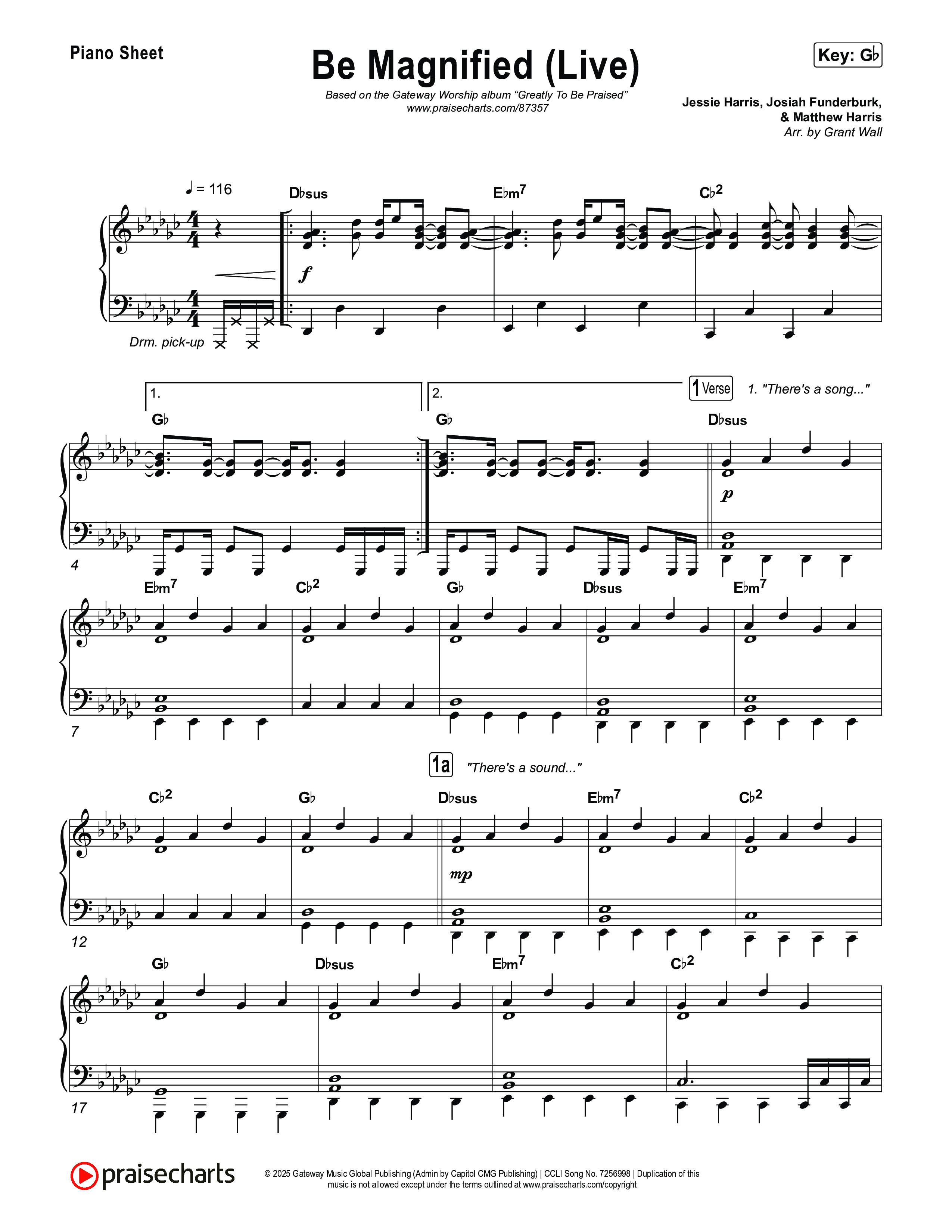 Be Magnified (Live) Piano Sheet (Gateway Worship / Tracy Pratt)