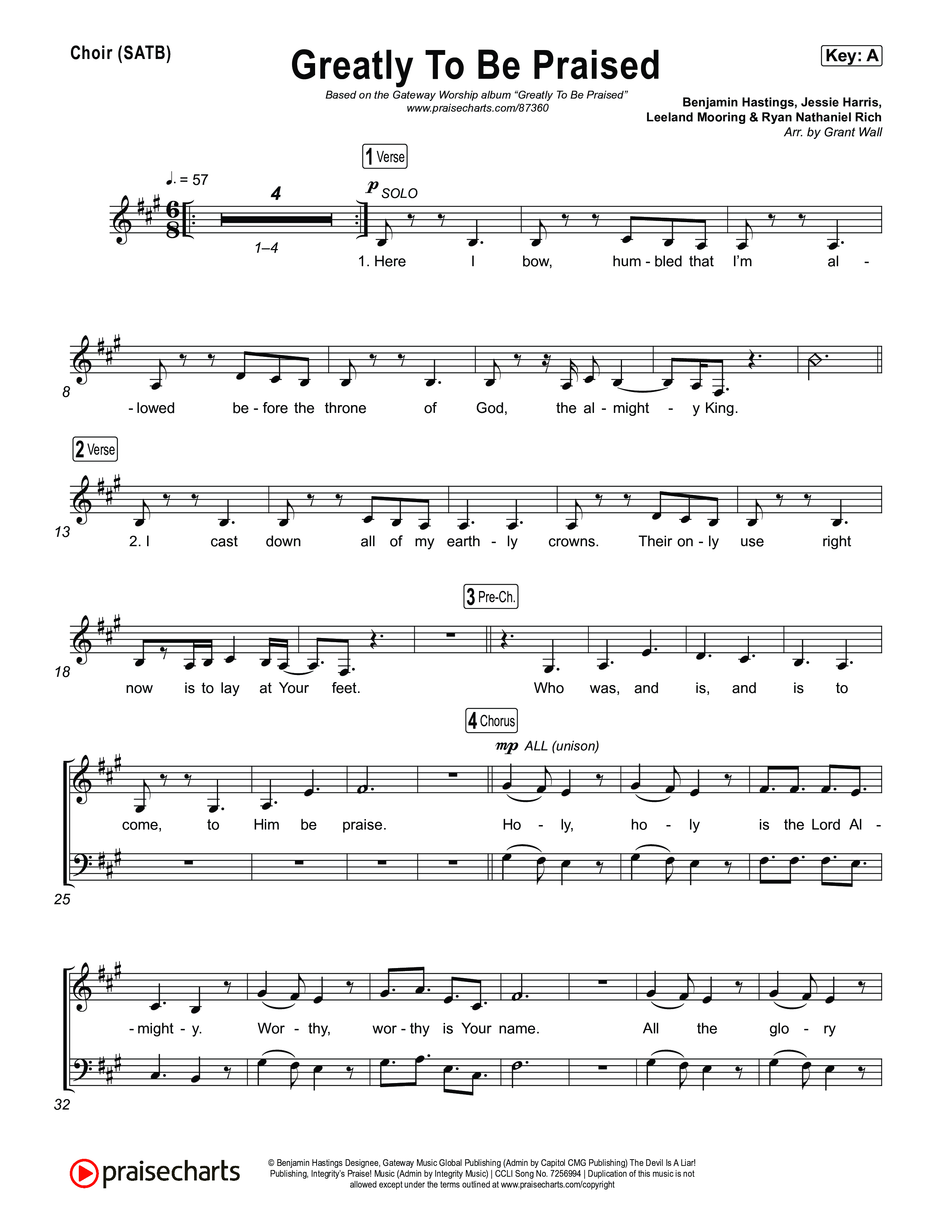 Greatly To Be Praised (Live) Choir Sheet (SATB) (Gateway Worship / Jessie Harris)