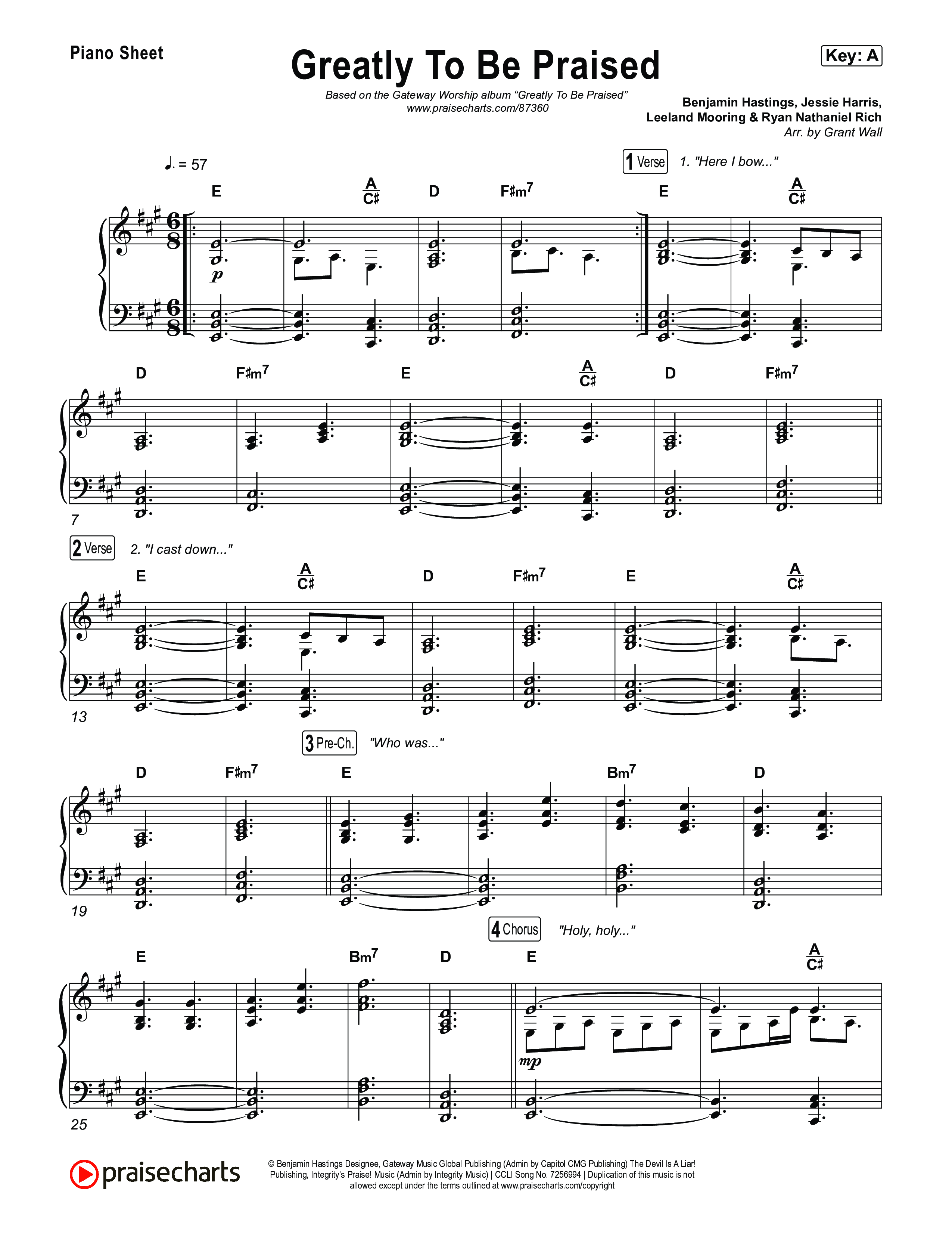 Greatly To Be Praised (Live) Piano Sheet (Gateway Worship / Jessie Harris)