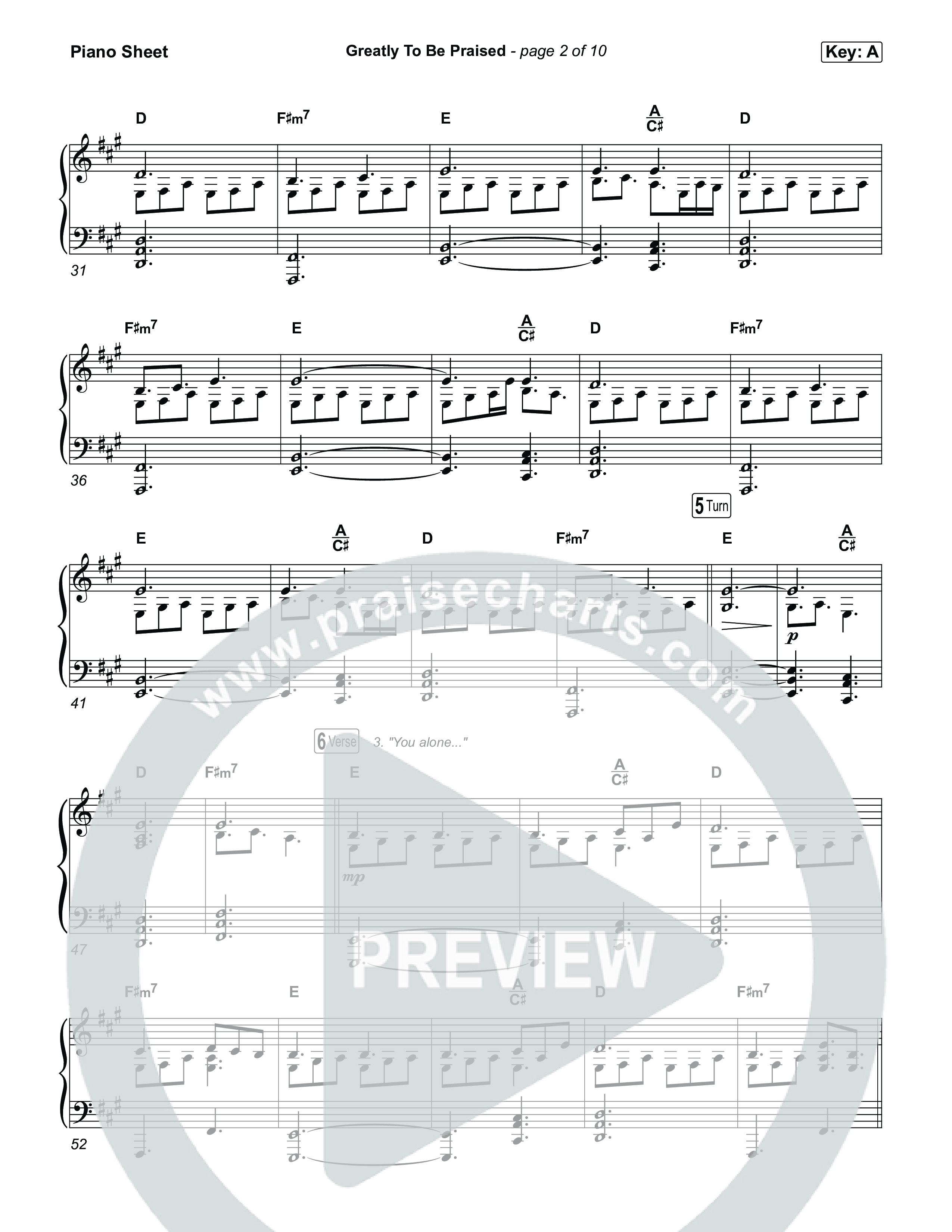 Greatly To Be Praised (Live) Piano Sheet (Gateway Worship / Jessie Harris)