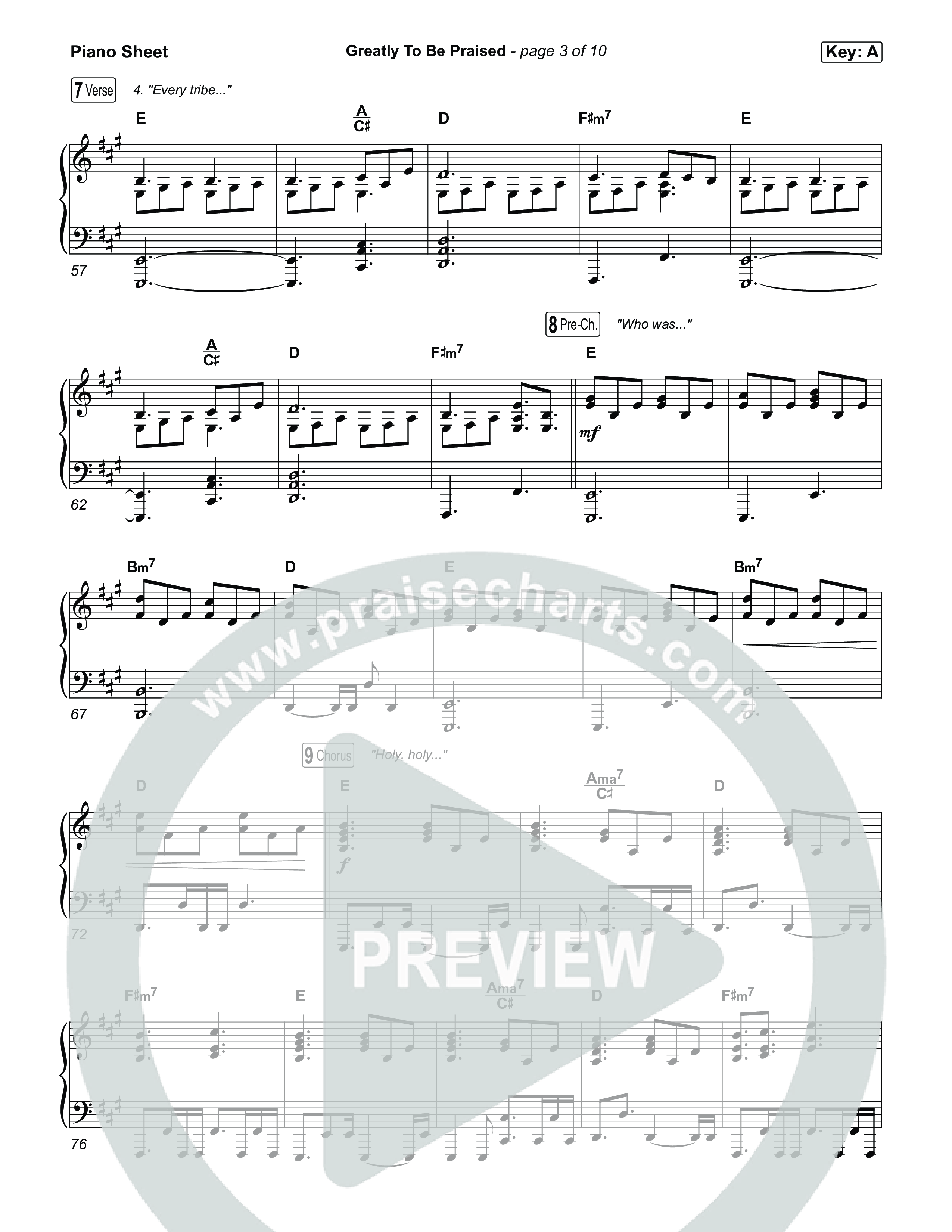 Greatly To Be Praised (Live) Piano Sheet (Gateway Worship / Jessie Harris)