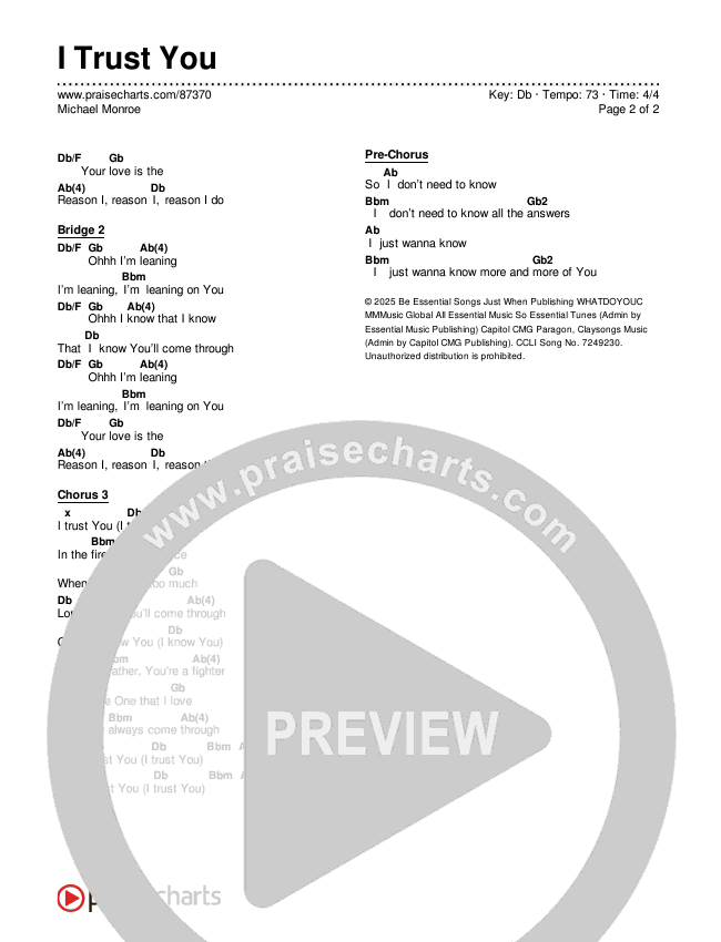 I Trust You Chords & Lyrics (Michael Monroe)