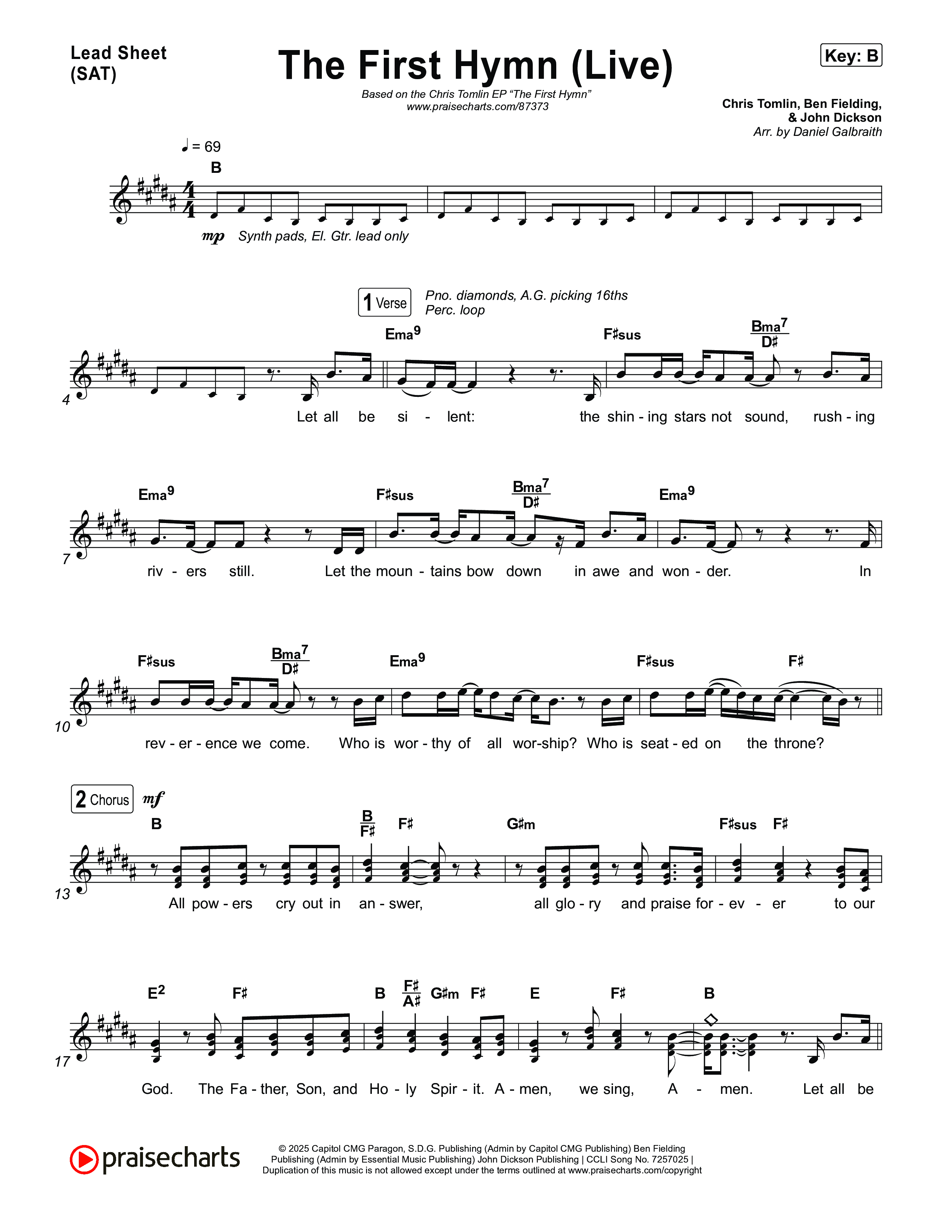 The First Hymn (Live) Lead Sheet (SAT) (Chris Tomlin / Ben Fielding)