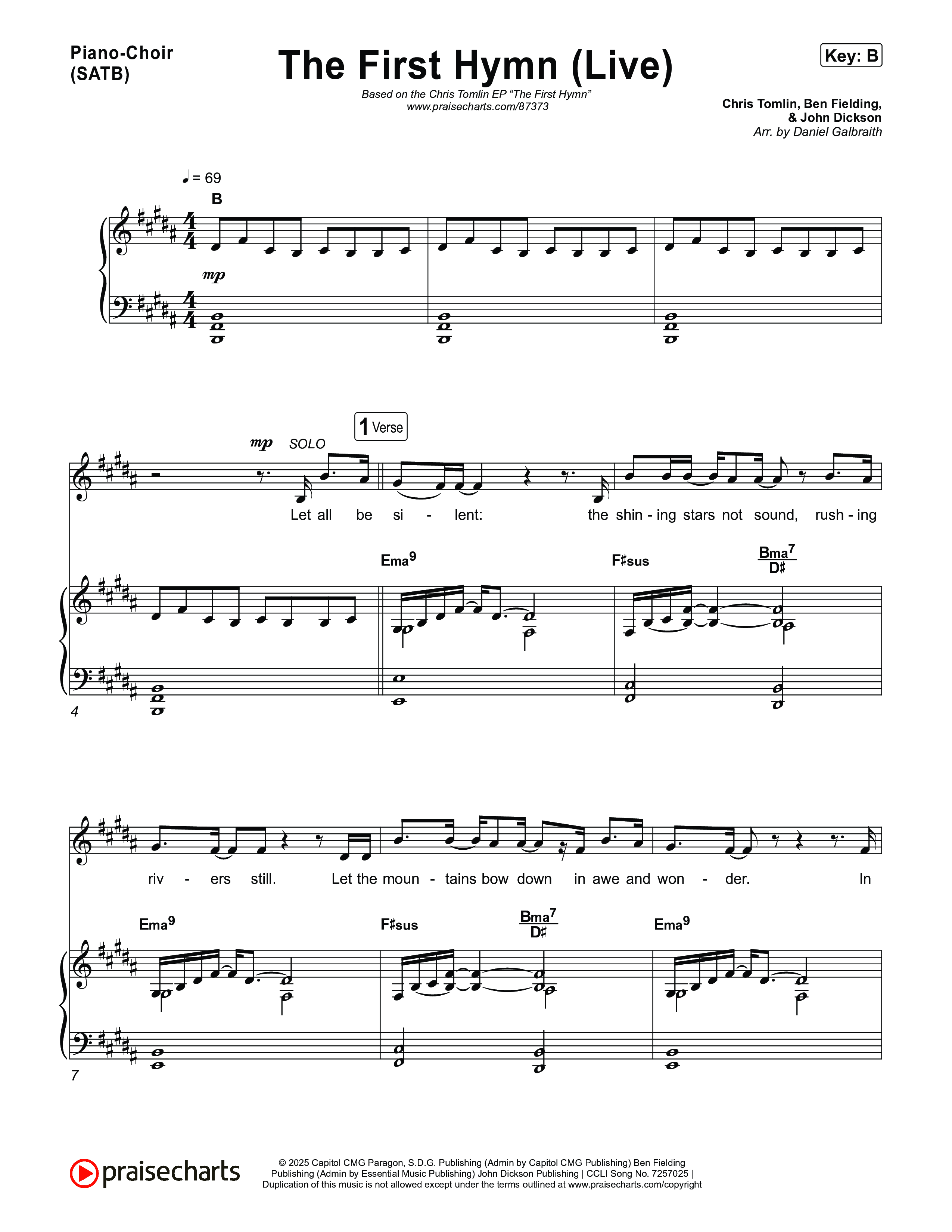 The First Hymn (Live) Piano/Vocal (SATB) (Chris Tomlin / Ben Fielding)