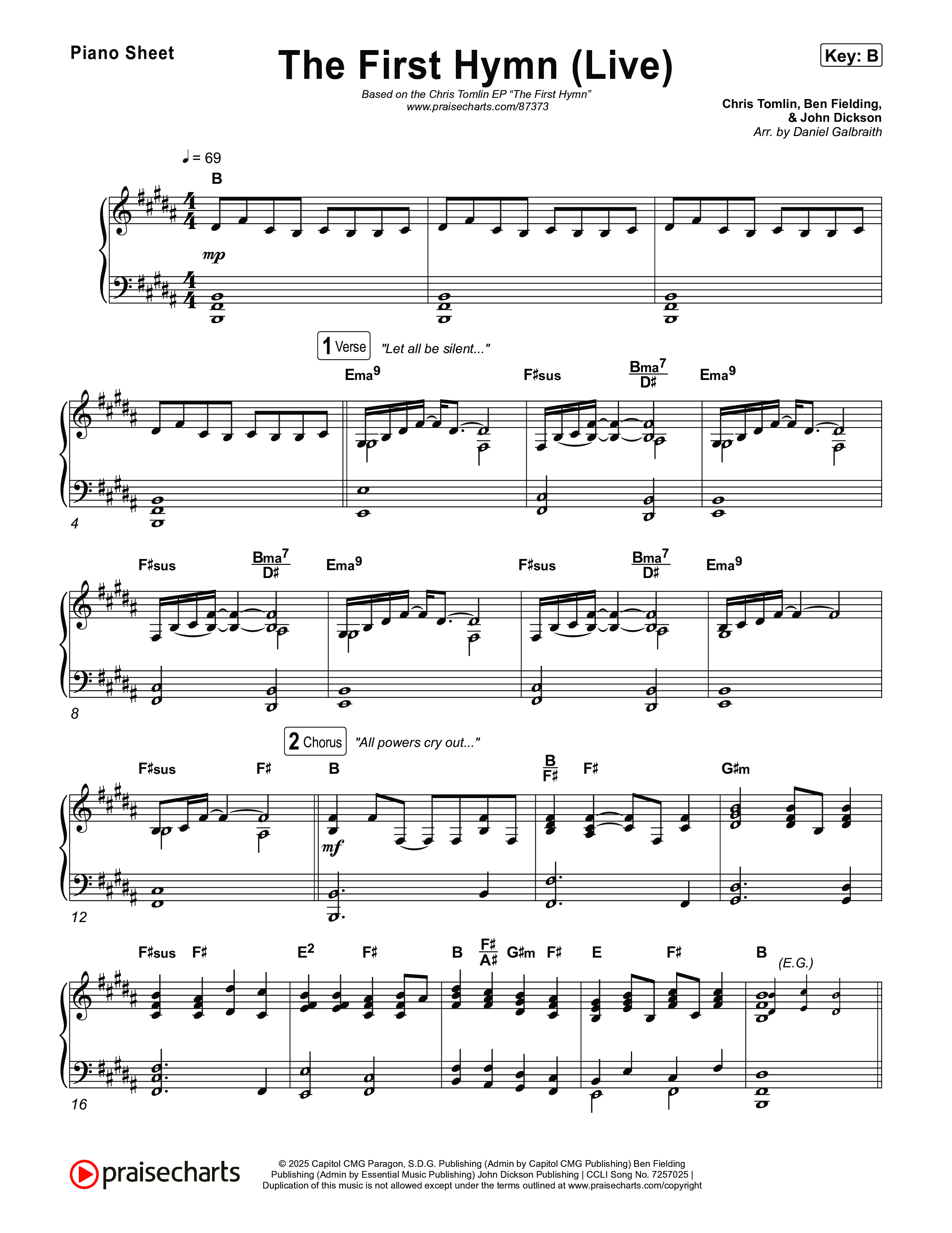 The First Hymn (Live) Piano Sheet (Chris Tomlin / Ben Fielding)