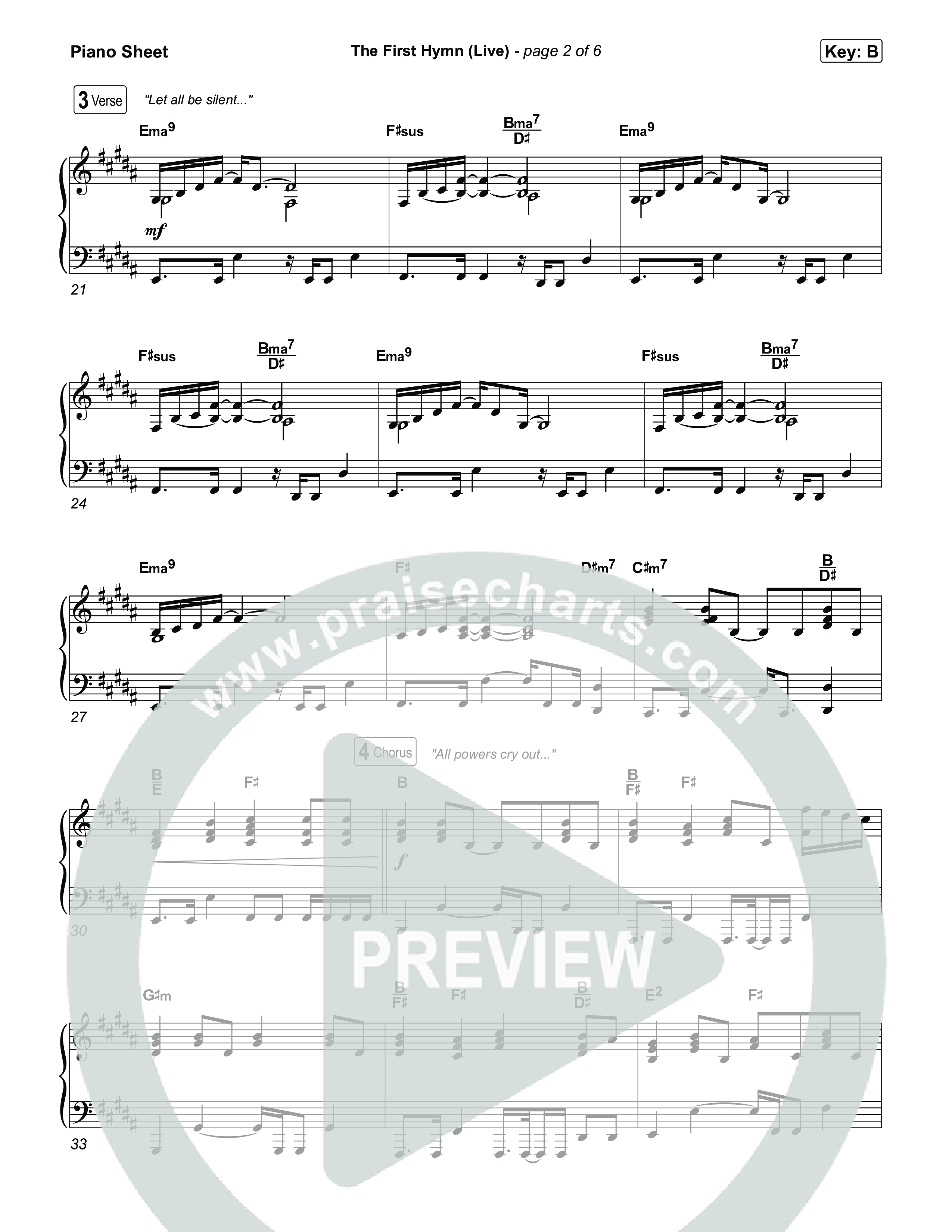 The First Hymn (Live) Piano Sheet (Chris Tomlin / Ben Fielding)