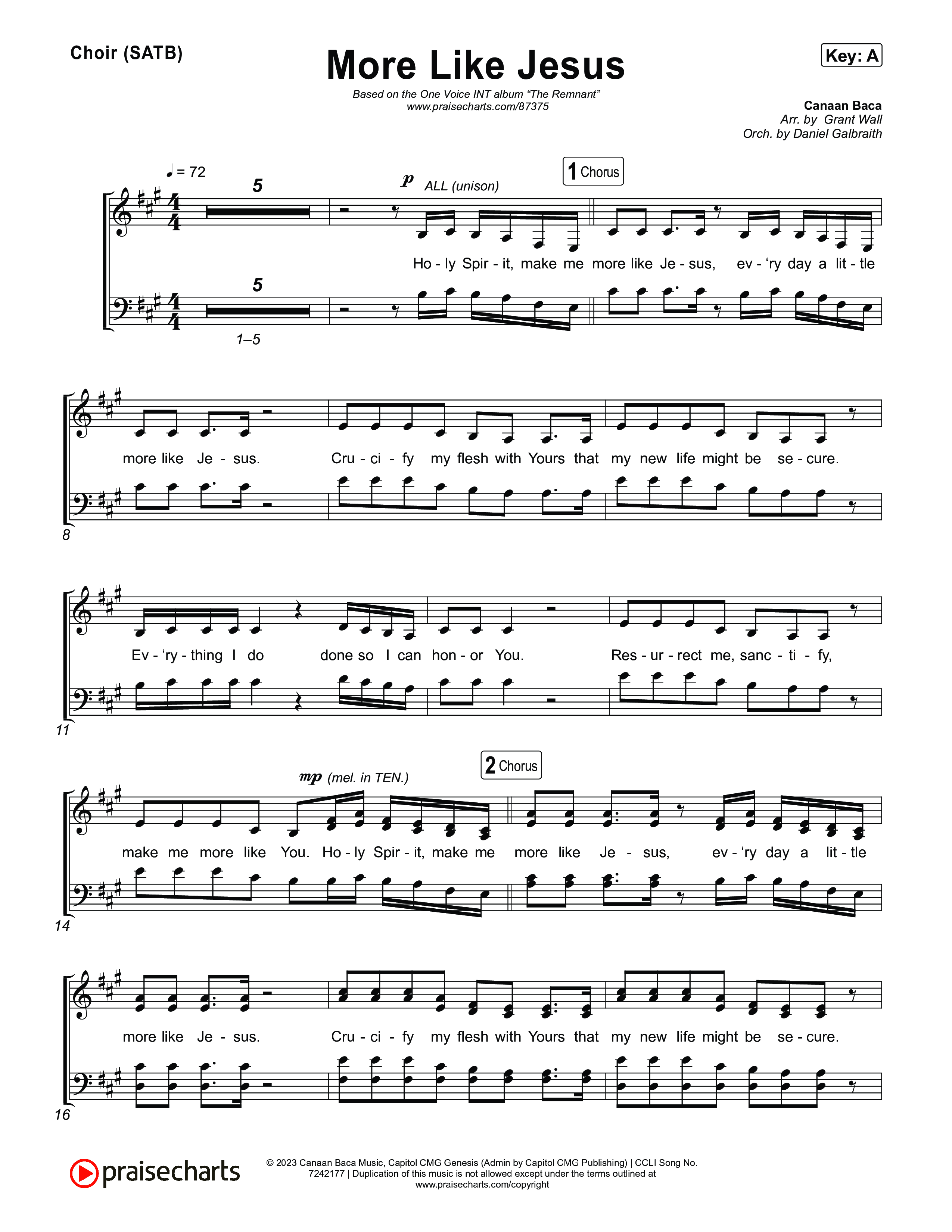 More Like Jesus Choir Sheet (SATB) (One Voice INT)