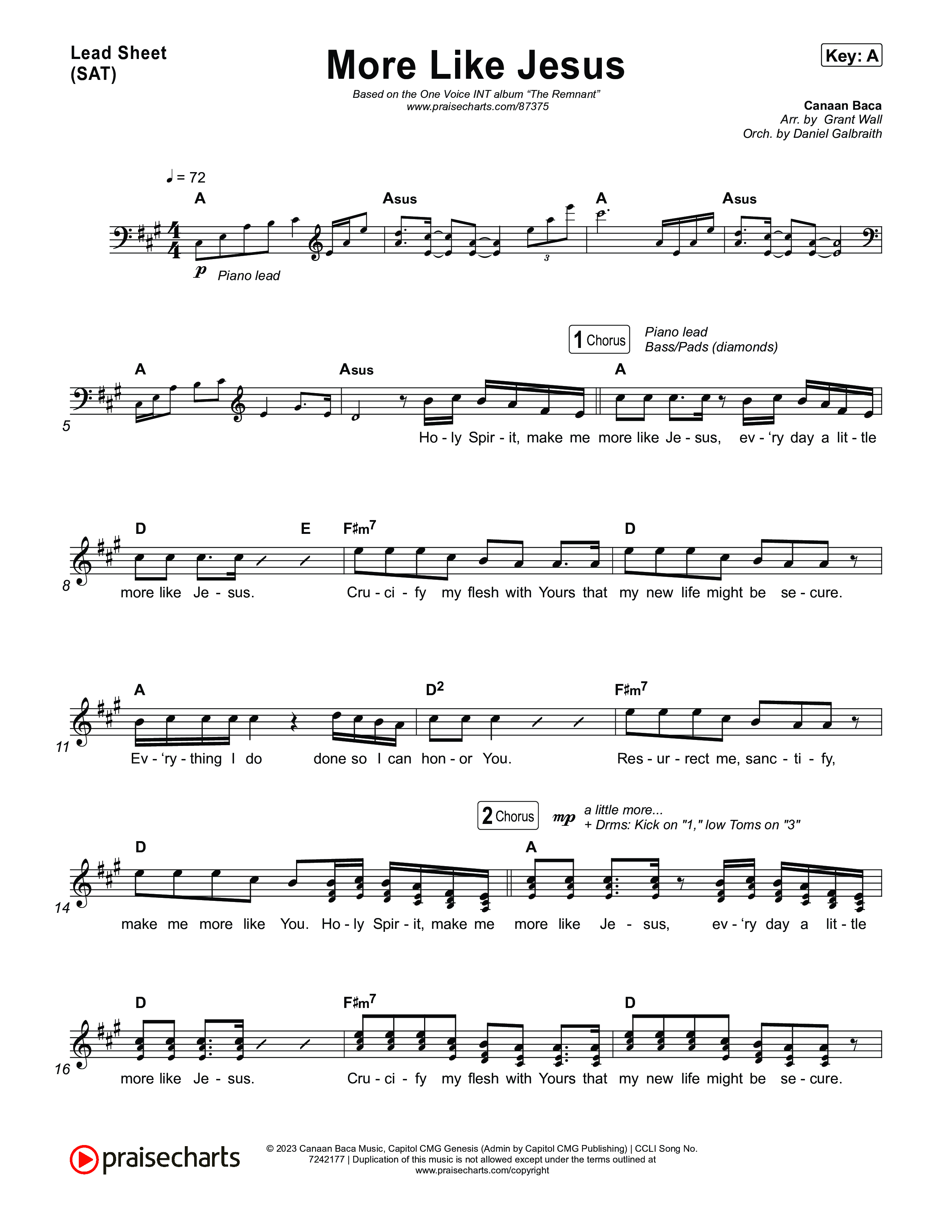 More Like Jesus Lead Sheet (SAT) (One Voice INT)