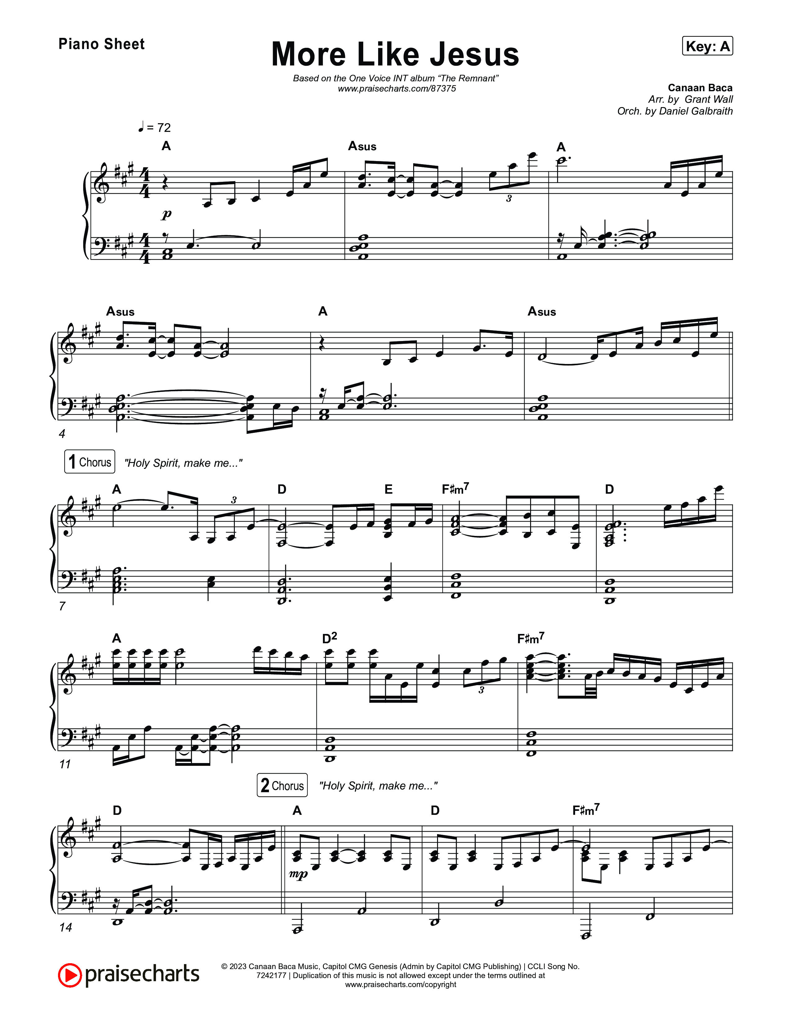More Like Jesus Piano Sheet (One Voice INT)