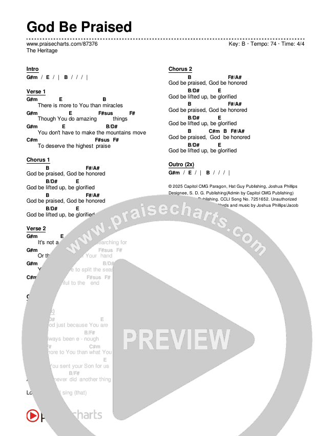 God Be Praised (Live) Chords & Lyrics (The Heritage)