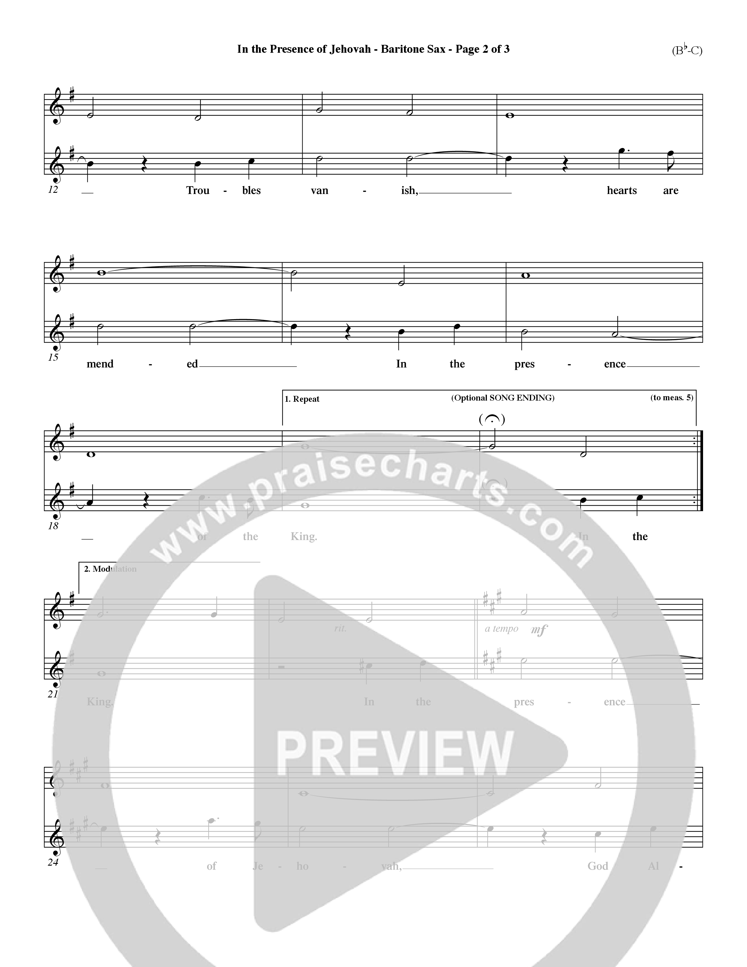 In The Presence Of Jehovah Bari Sax (Word Music / Orch. Keith Wilbanks)