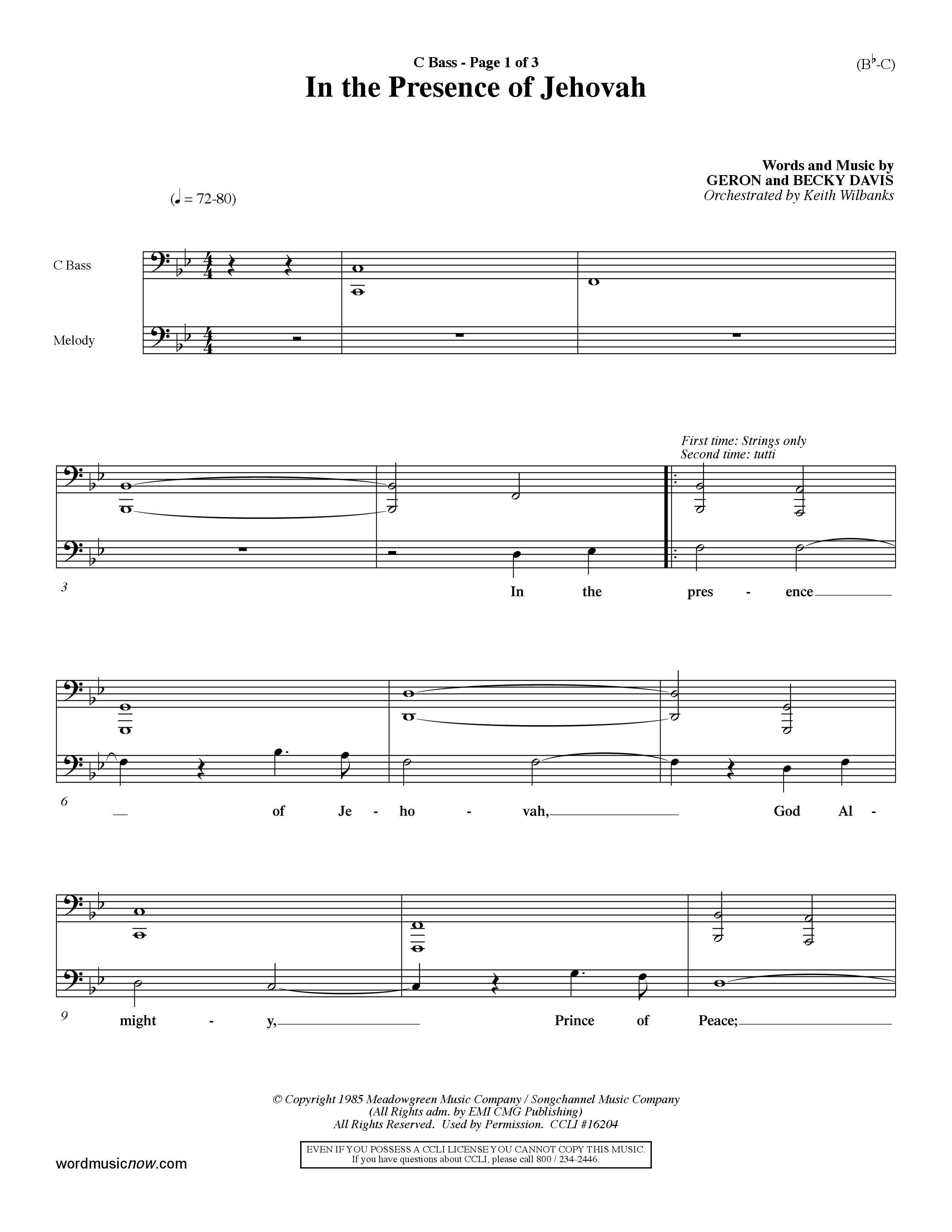 In The Presence Of Jehovah Contrabass (Word Music / Orch. Keith Wilbanks)