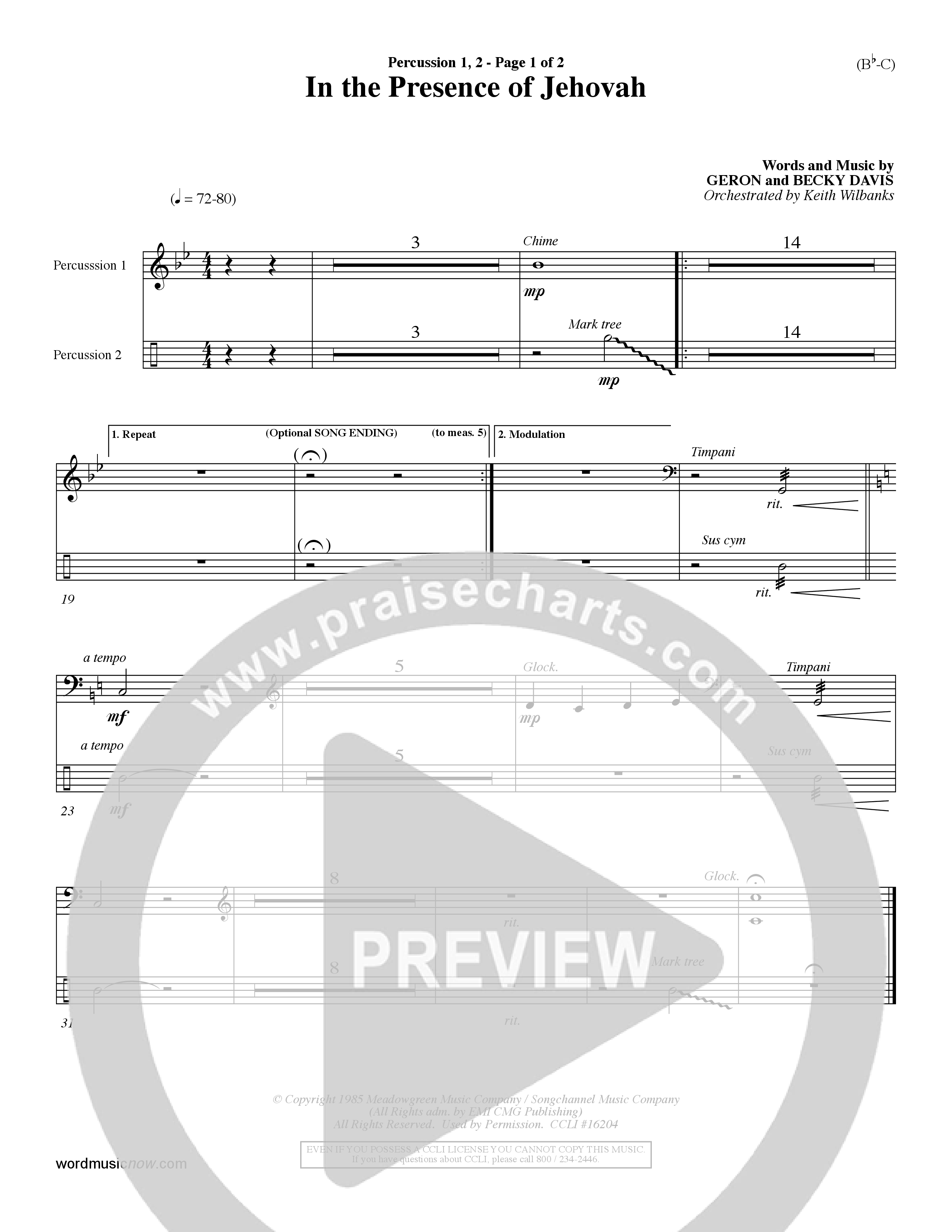 In The Presence Of Jehovah Percussion (Word Music / Orch. Keith Wilbanks)