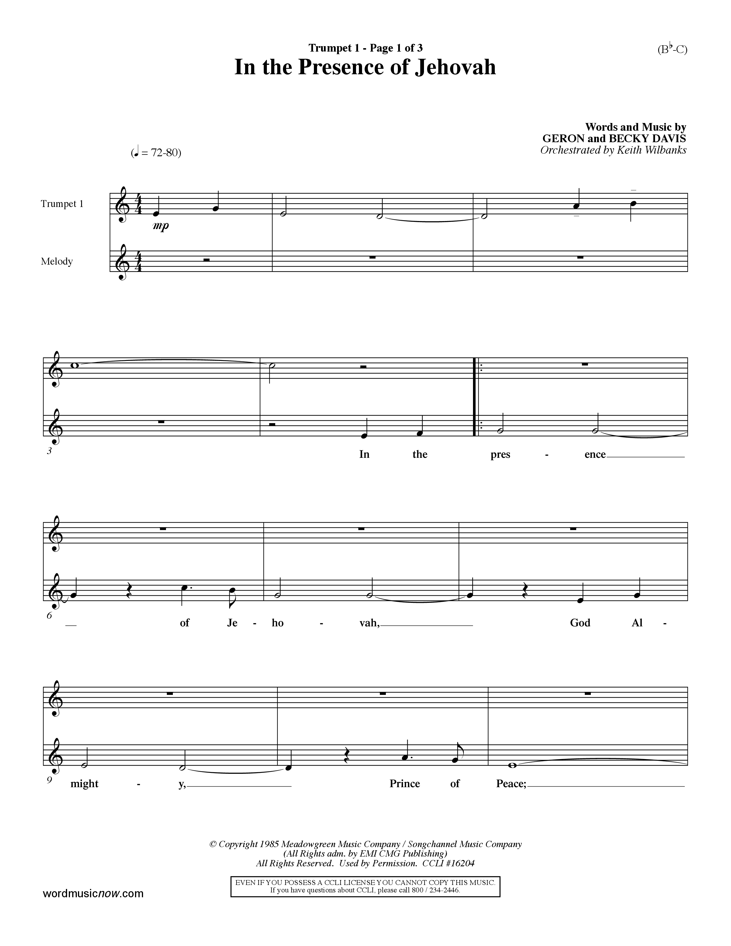 In The Presence Of Jehovah Trumpet 1 (Word Music / Orch. Keith Wilbanks)