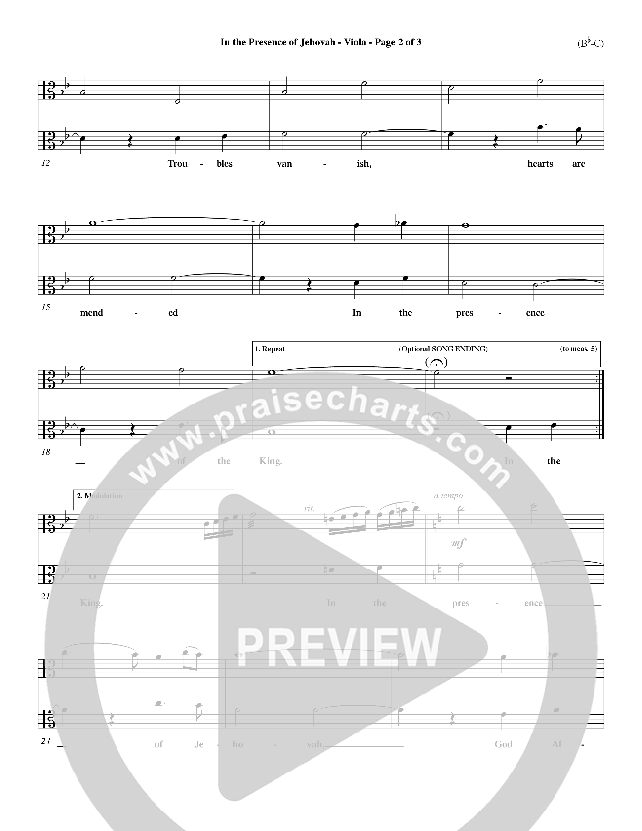 In The Presence Of Jehovah Viola (Word Music / Orch. Keith Wilbanks)