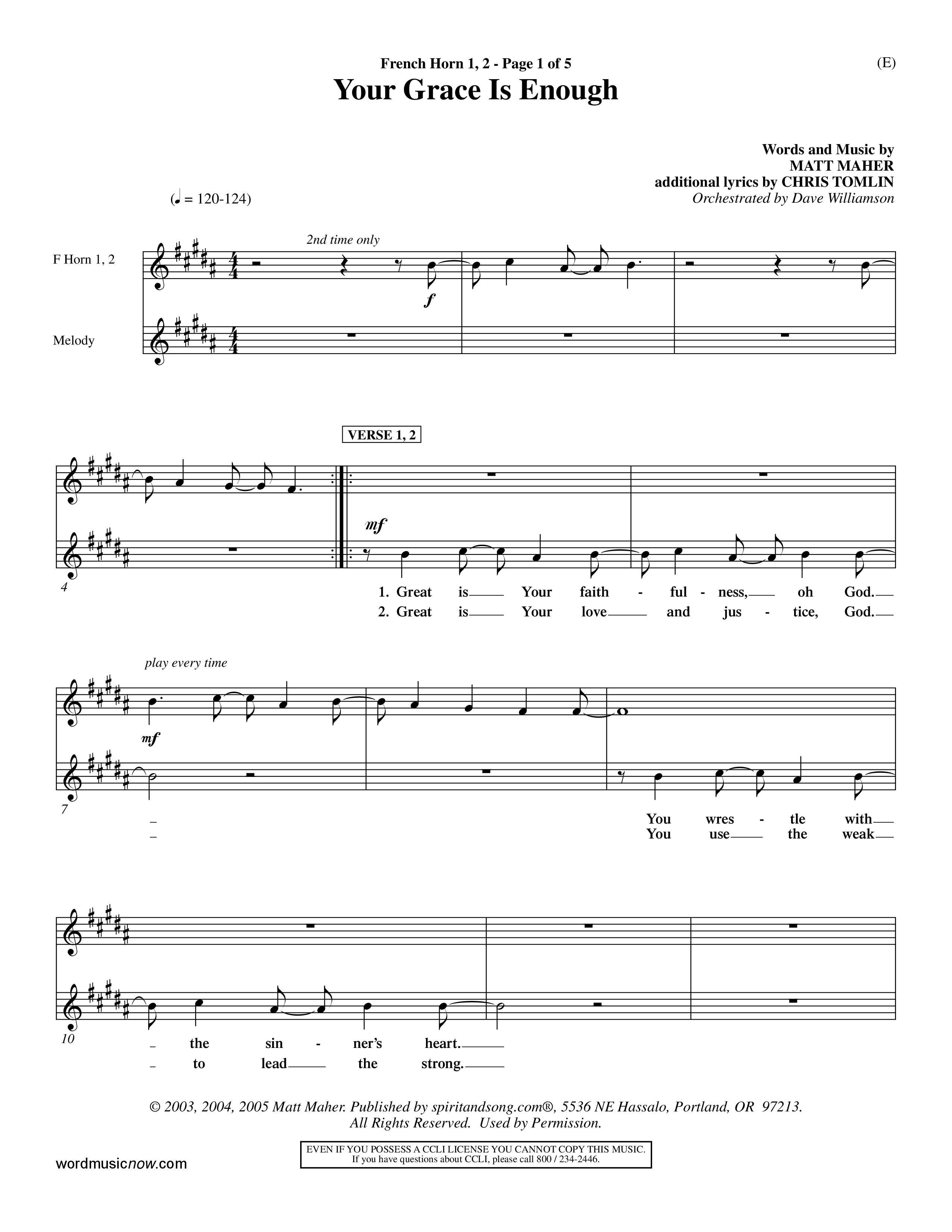 Your Grace Is Enough French Horn 1/2 (Word Music / Orch. Dave Williamson)